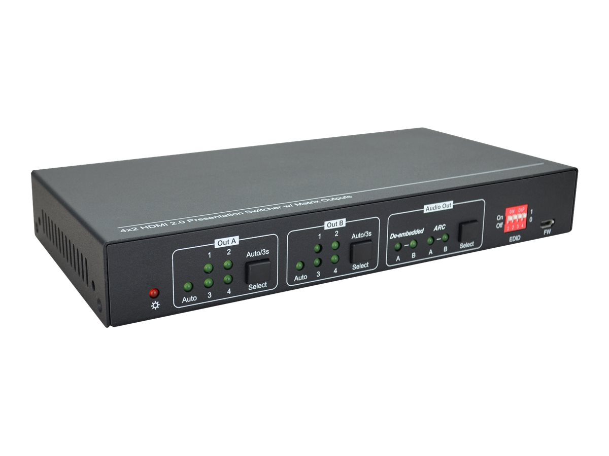 VivoLink VLHDMIMAT4X2RS - Skalierungs-Matrix-Schalter - 3840 x 2160 Pixel - 18 Gbit/s - PCM - Schwarz - Tasten, Ansicht 2