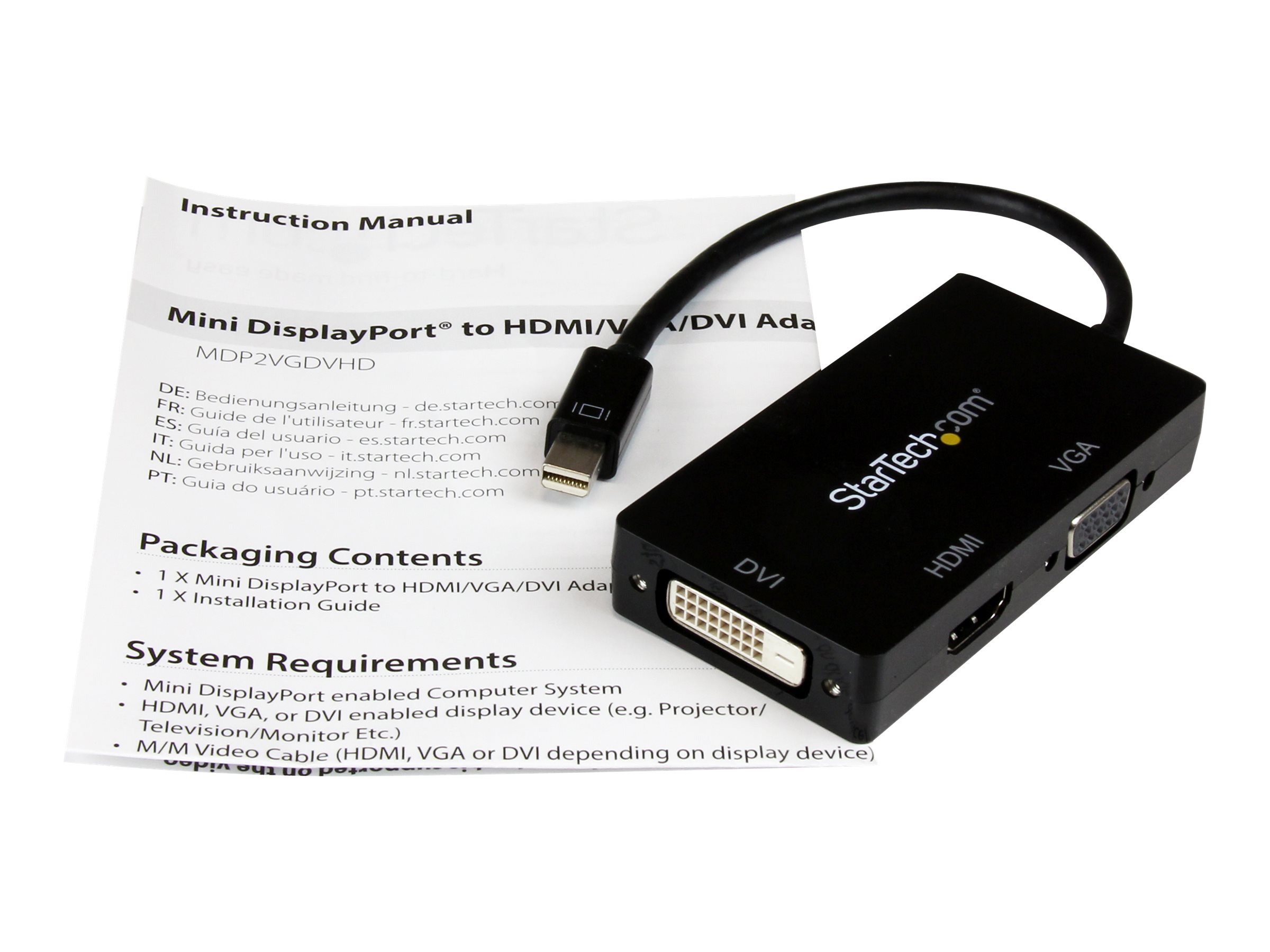 StarTech.com 3 in 1 Mini DisplayPort Adapter - 1080p - Mini DP  Thunderbolt to HDMI  VGA  DVI Splitter for Your Monitor (MDP2VGDVHD)