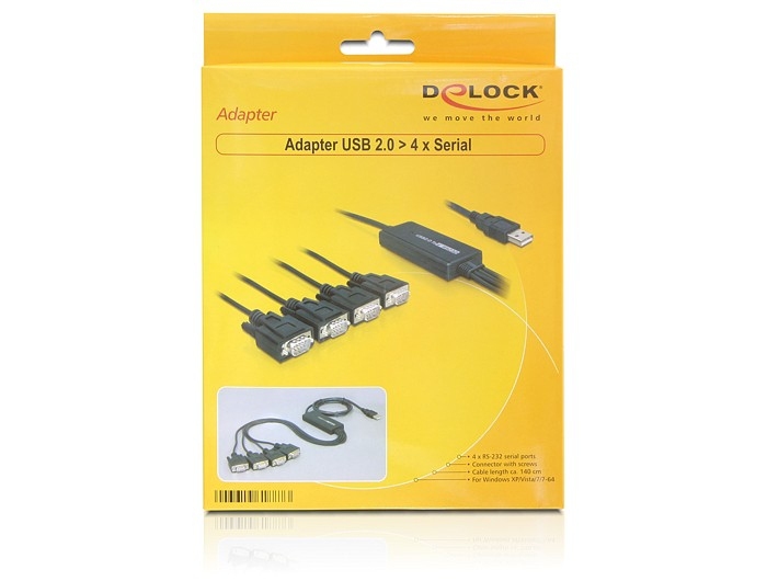 Delock 61887, Schwarz, 1,4 m, USB Typ-A, DB-9, Männlich, Männlich