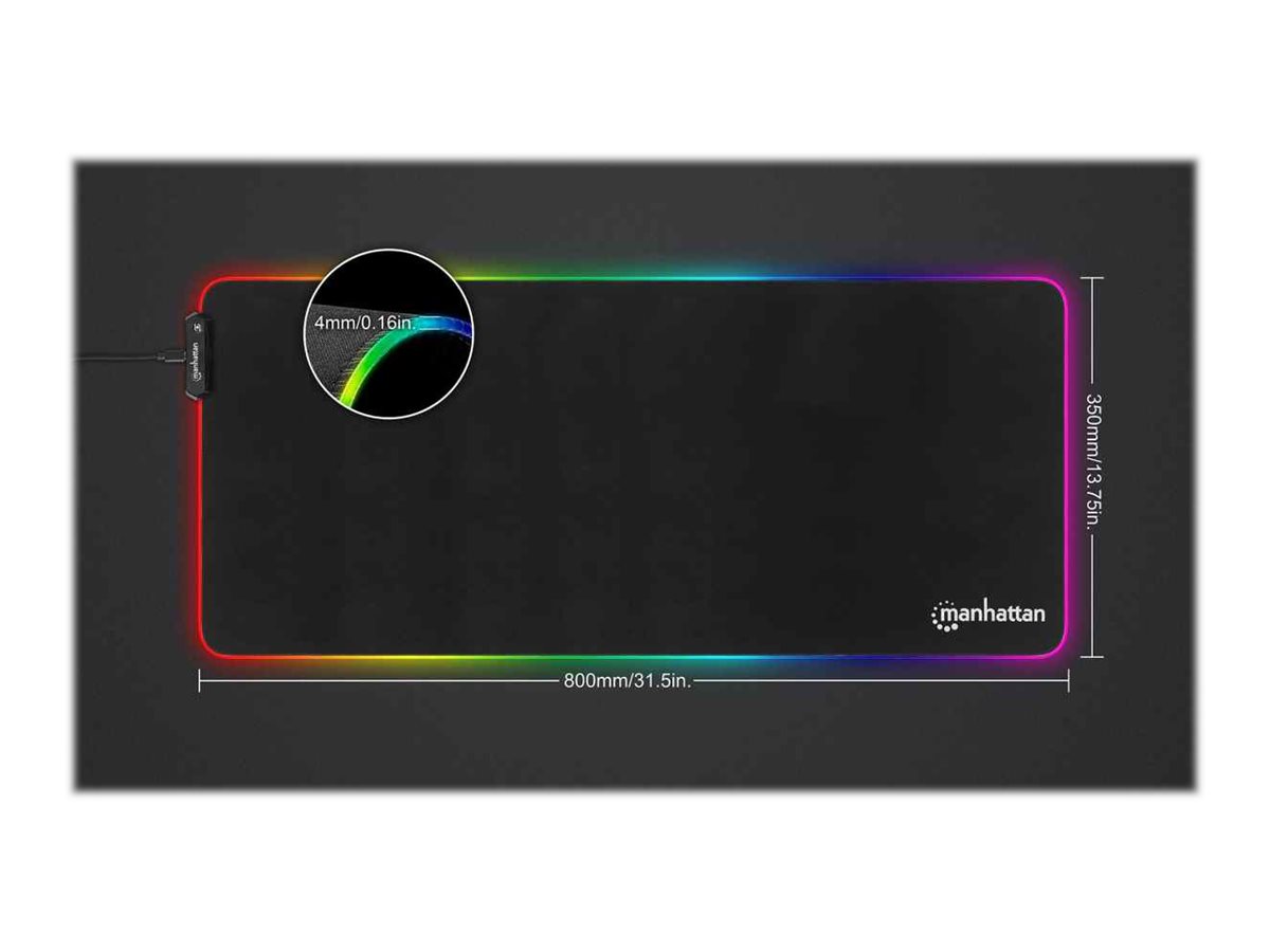 Manhattan XXL RGB LED Gaming Mousepad Smooth Top Surface Mat, Micro-textured surface for ultra-high precision with optical and laser mice (800x350x3mm), Adjustable Color-LED Lighting Modes, Non Slip Base, Water Resistant, Stitched Edges, Black, Lifet...