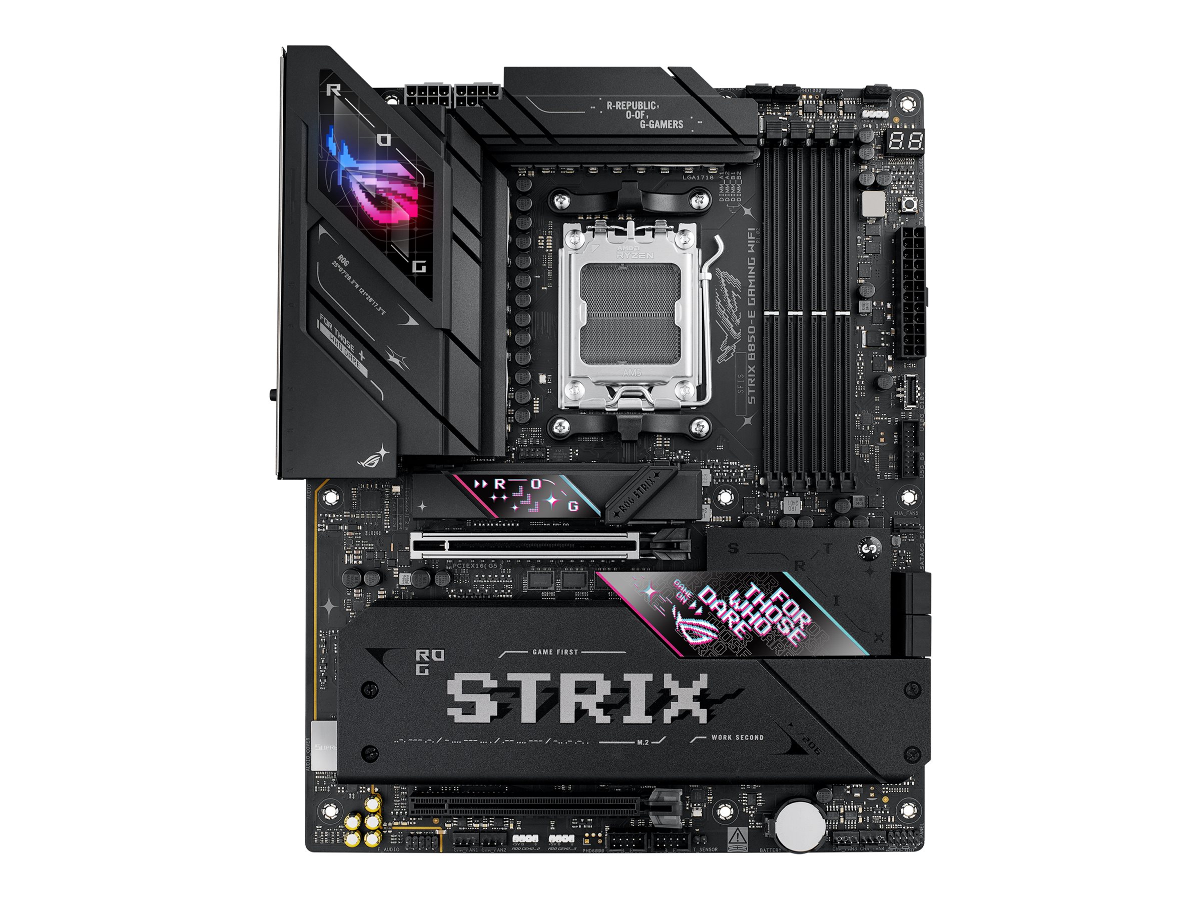 ASUS ROG STRIX B850-E GAMING WIFI - Motherboard - ATX - Socket AM5 - AMD B850 Chipsatz - USB-C 3.2 Gen 2x2 USB-C 3.2 Gen2 USB 3.2 Gen 2 USB 3.2 Gen 1 - 2.5 Gigabit LAN Wi-Fi 7 Bluetooth - Onboard-Grafik (CPU erforderlich)