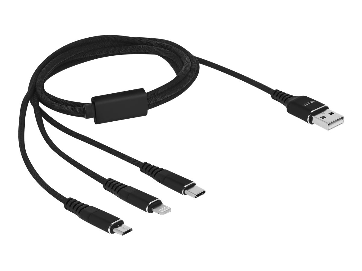 Delock USB Ladekabel 3 in 1 für Lightning / Micro USB / USB Type-C 1 m schwarz