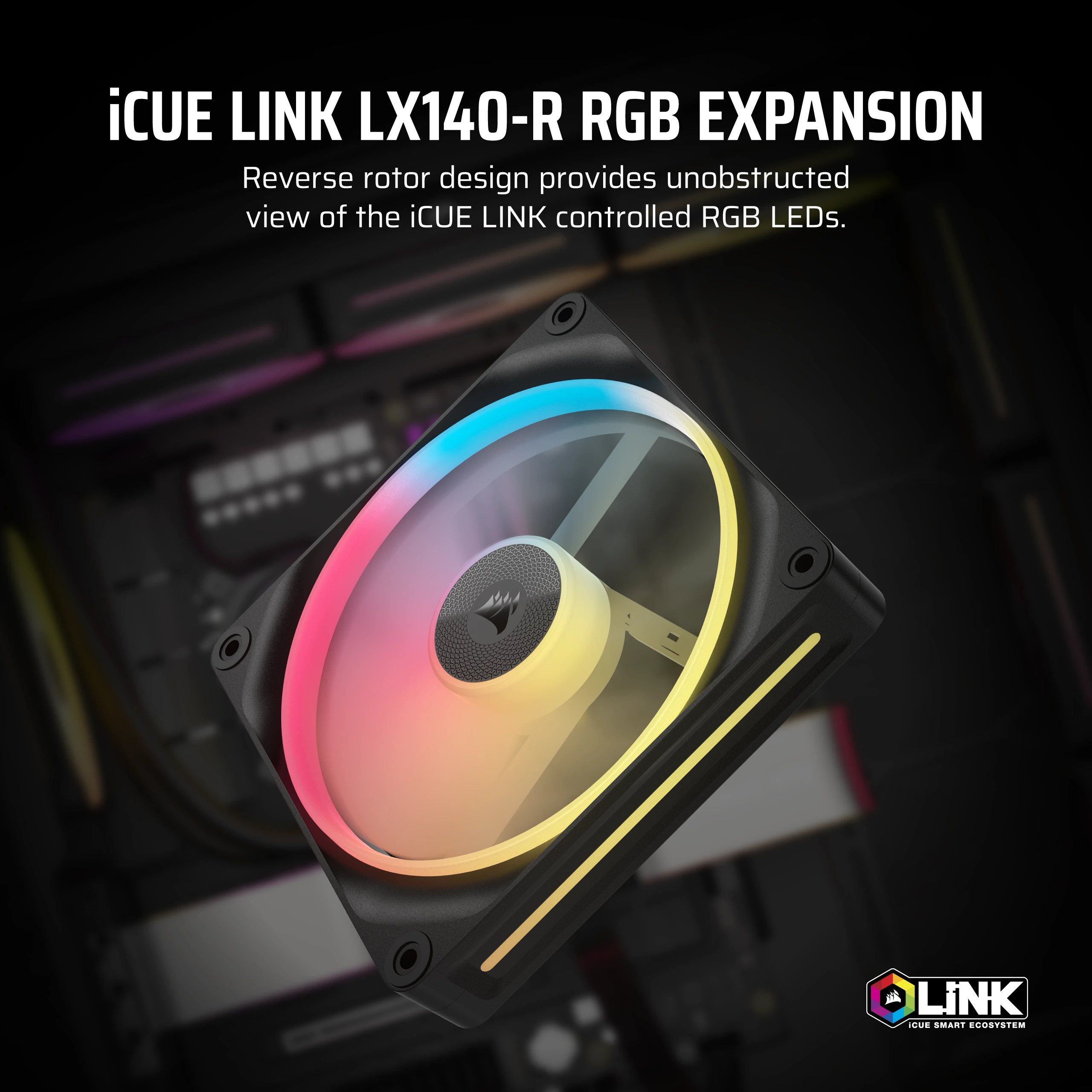 Corsair iCUE LINK LX140-R RGB PWM Reverse schwarz 140 mm, Ansicht 3