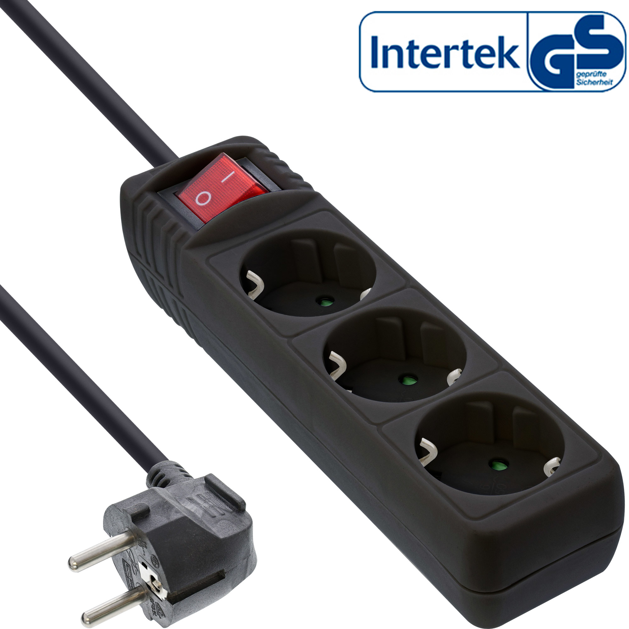 InLine Steckdosenleiste - 3-fach Schutzkontakt - mit Schalter - schwarz - 1,5m, Ansicht 2