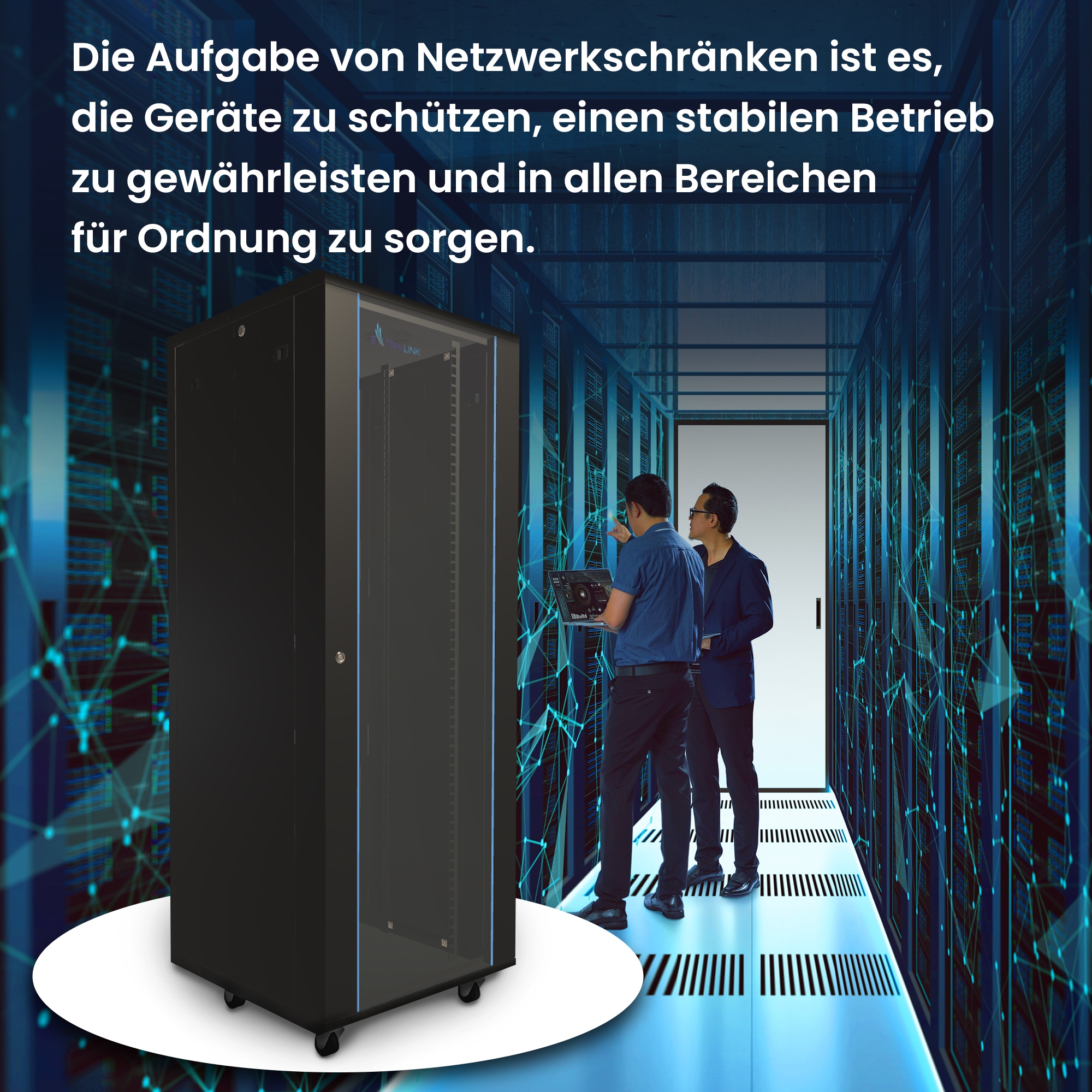 Extralink EX.14428 - Freistehendes Gestell - 37U - 600 kg - Sperrschloss - Ablageschienen - Verstellbare Füße, Ansicht 4
