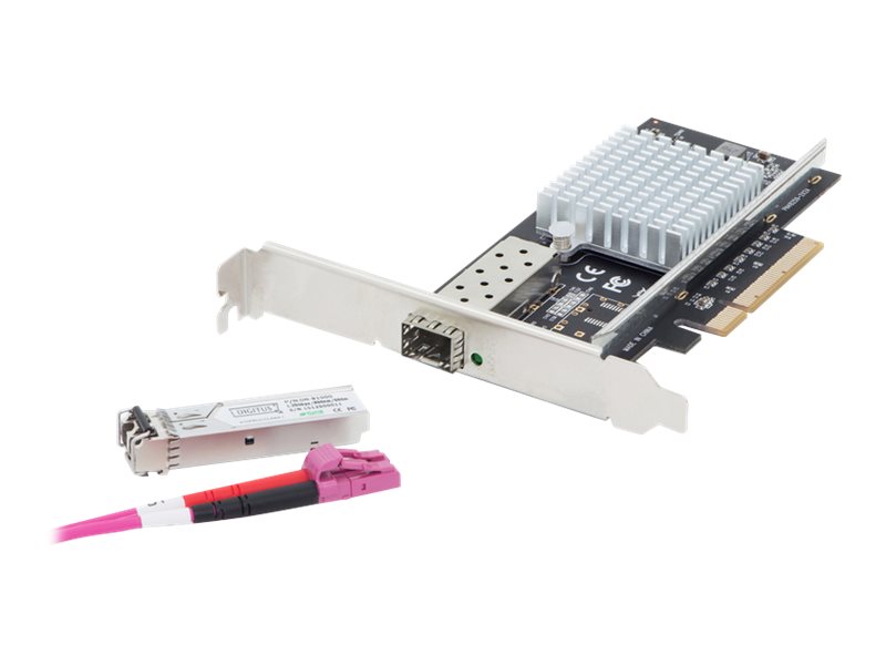 DIGITUS Single Port 10 Gigabit Ethernet Netzwerkkarte, SFP, PCI Express, Intel Chipsatz