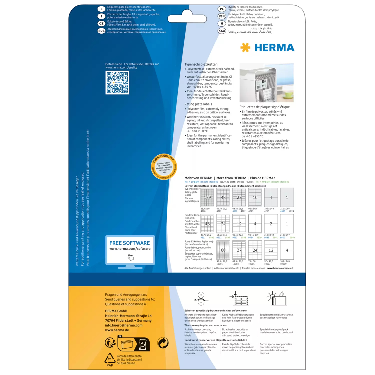 HERMA Special - Polyester - matt - selbstklebend - Silber - A6 (105 x 148 mm), Ansicht 2