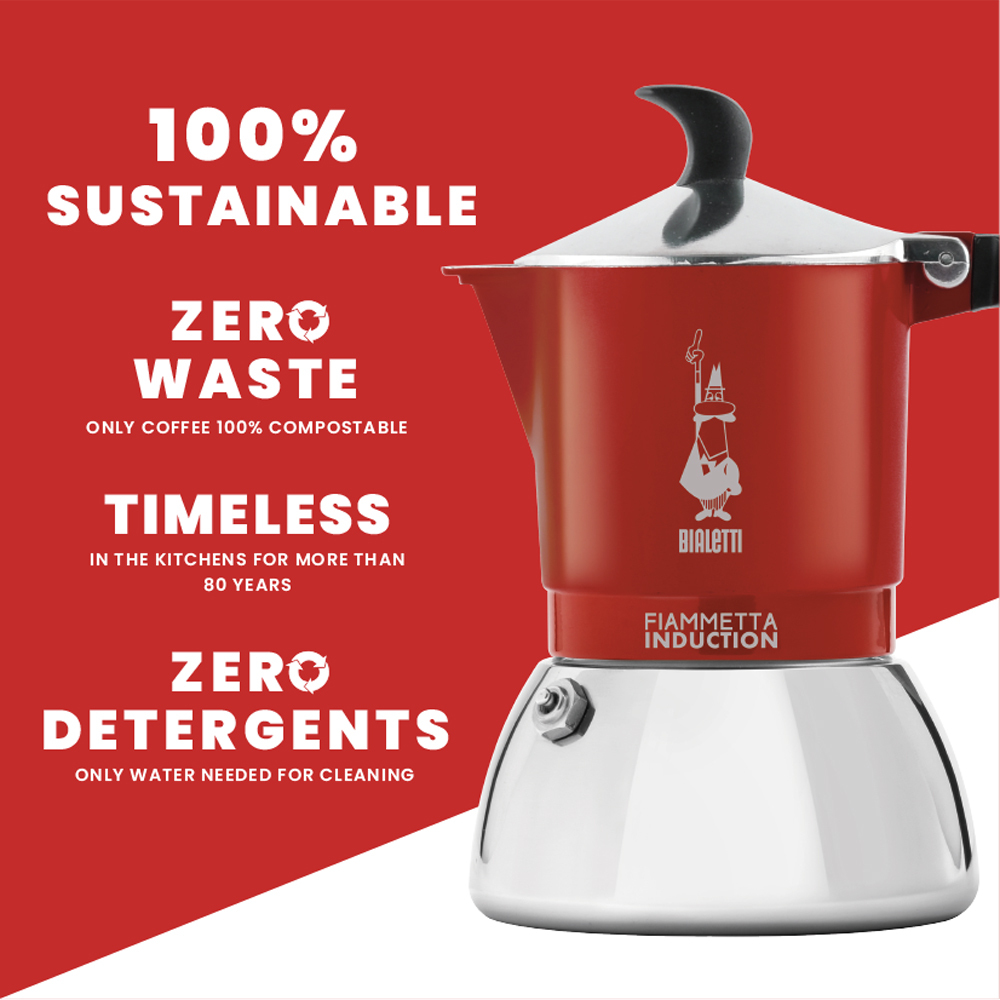 Bialetti Fiammetta Induction - Mokka-Kanne - 0,1 l - Rot - Edelstahl - Aluminium - Stahl - 2 Tassen - Polyamid, Ansicht 4