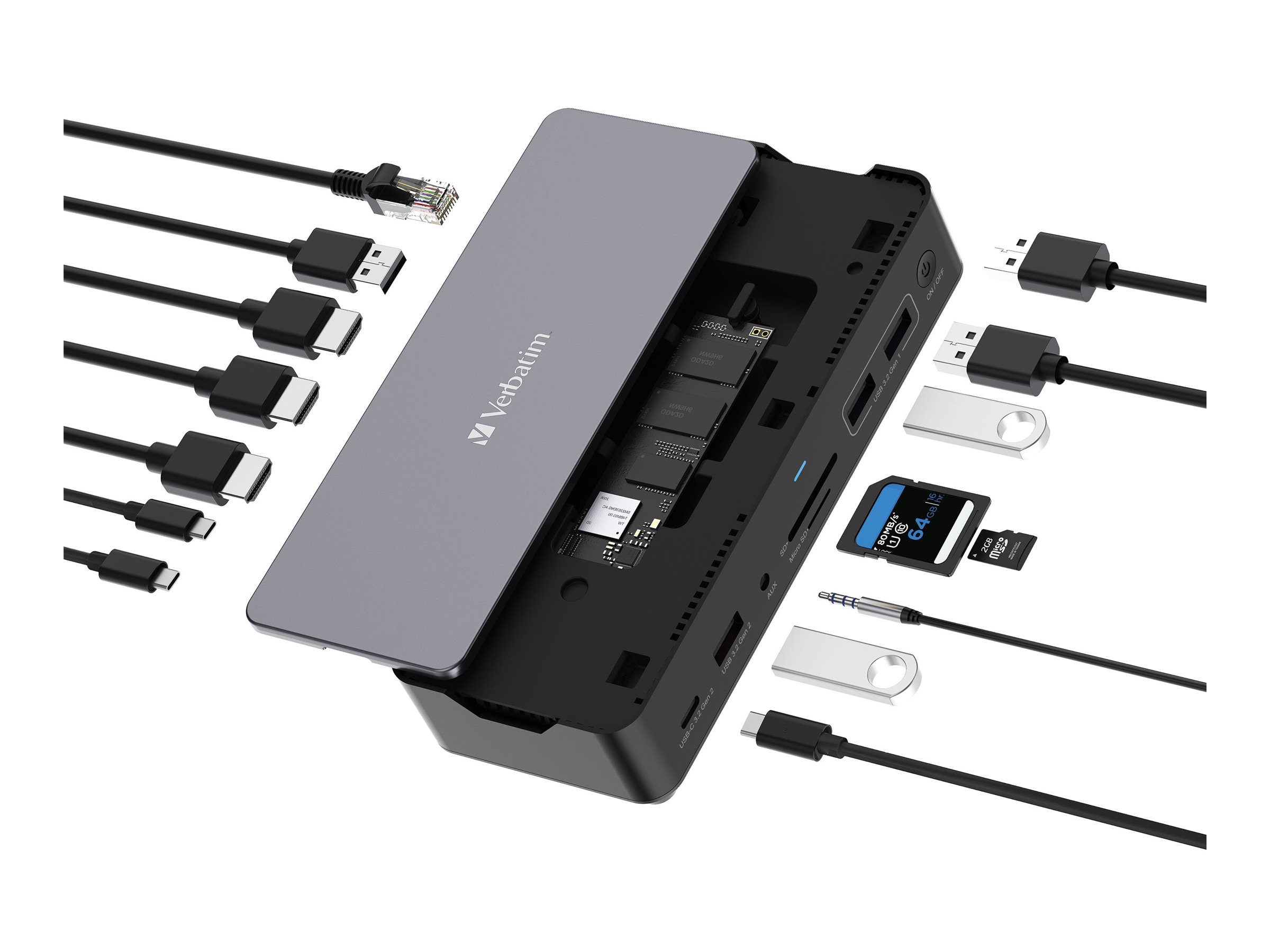 Verbatim USB-C Pro Dockingstation CDS-15S mit HDMI/4K/USB-A/USB-C/SSD Slot/SD, Ansicht 4