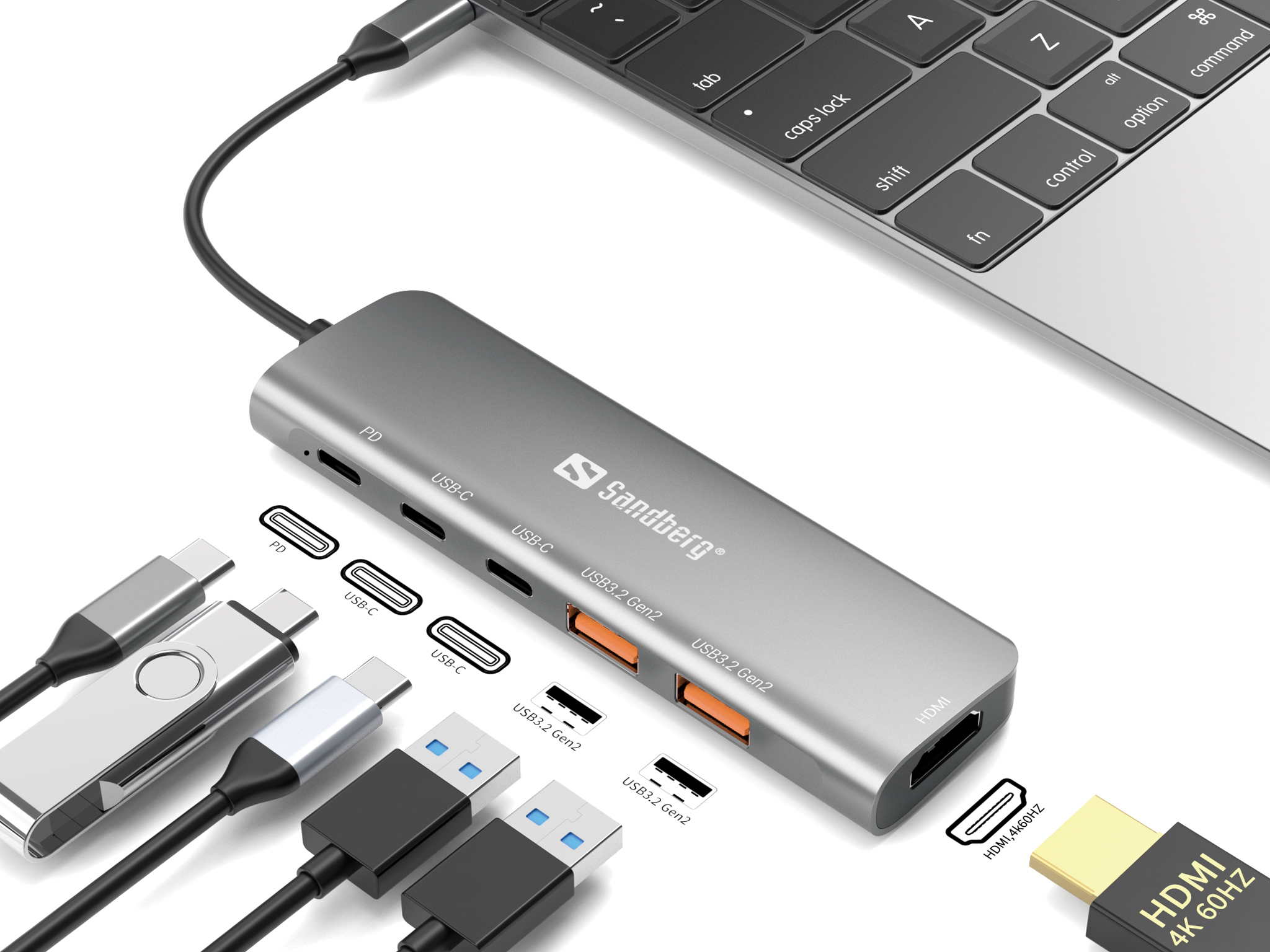 SANDBERG USB-C Dock HDMI+ 2xUSB-A+ 2xUSB-C+ PD100W, Ansicht 3