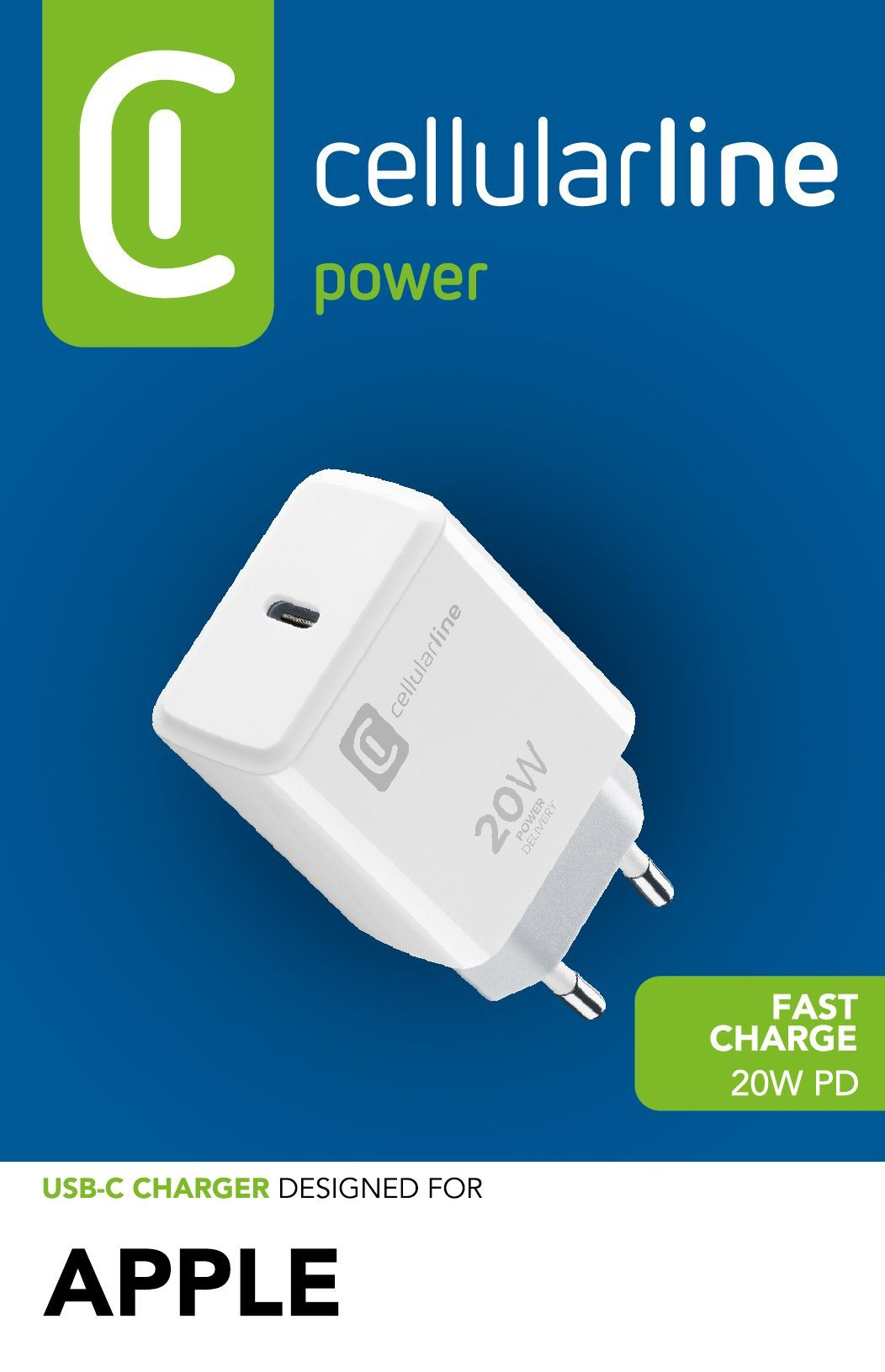 Cellularline Netzladegerät USB-C 20 W zum Aufladen von iPhone 8 und späteren Modellen - AC - 12 V - Weiß, Ansicht 3