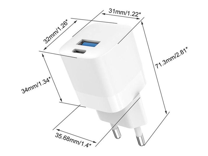 TECH DATA Vision - Netzteil - 30 Watt - 3 A - QC 3.0 - 2 Ausgabeanschlussstellen (24 pin USB-C, USB), Ansicht 4