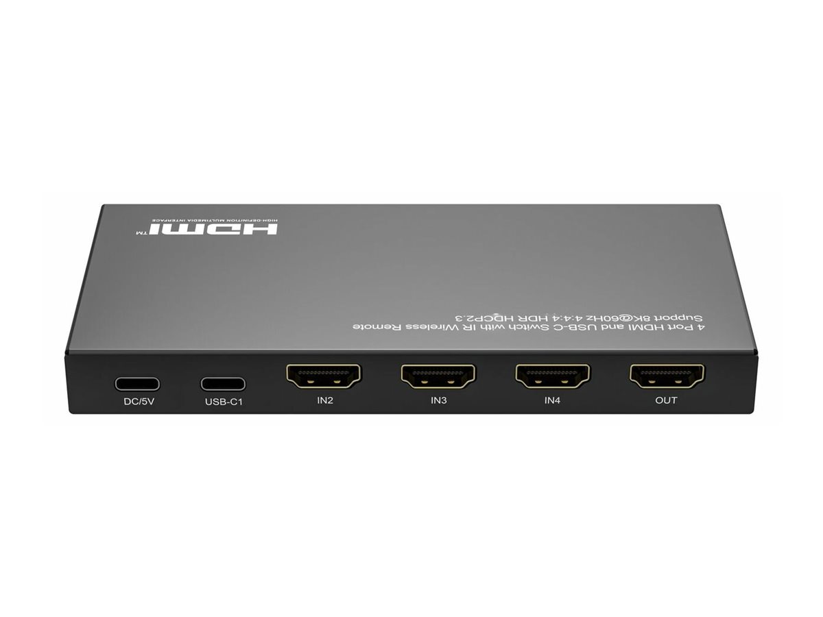 MicroConnect 8Ka60Hz USB-C and HDMI Switch 4x1 HDCP 2.3 w/Remote - USB Typ C, Ansicht 2