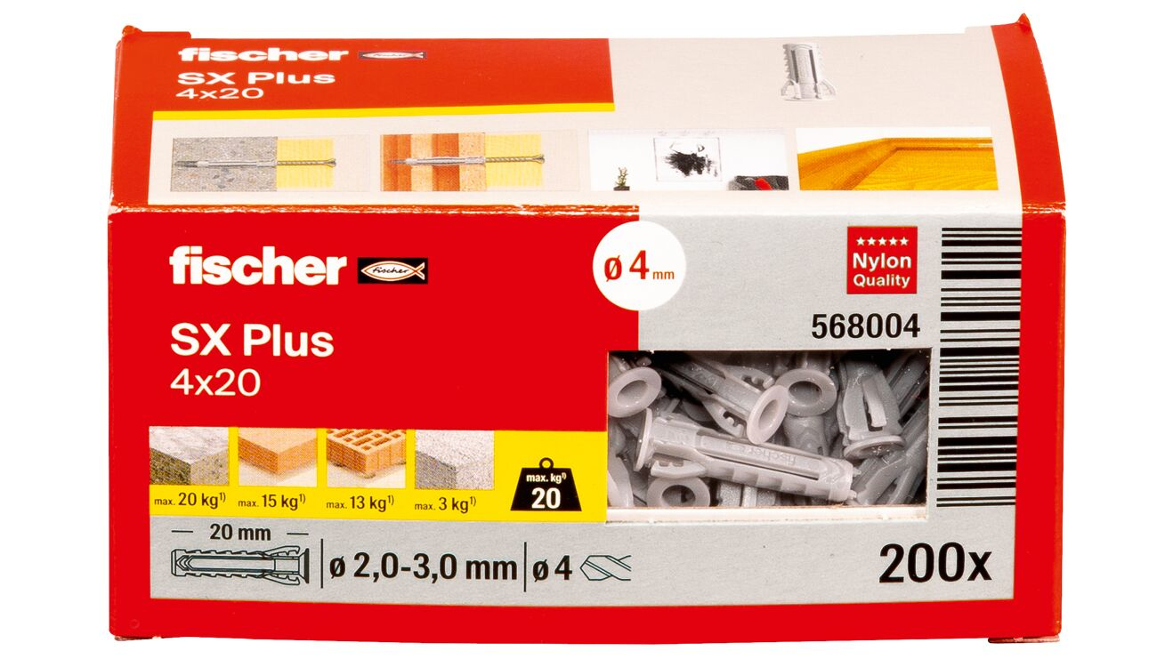 fischer 568004 - Spreizdübel - Autoklaven-Porenbeton - Mauerziegel - Beton - Gipsfaserplatten... - Nylon - Grau - 4 mm, Ansicht 4