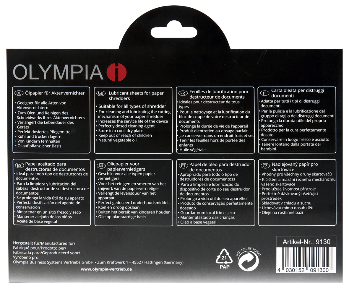 Olympia Aktenvernichter-Ölpapier (Packung mit 12), Ansicht 2