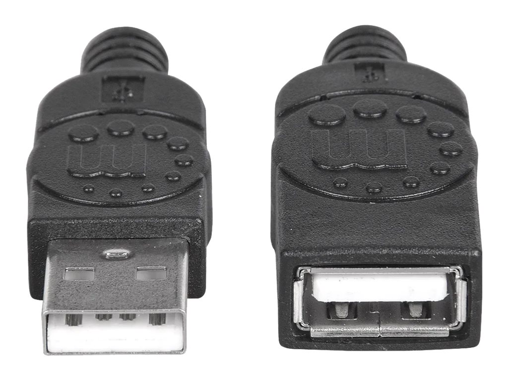 Manhattan USB-A to USB-A Extension Cable, 1m, Male to Female, 480 Mbps (USB 2.0), Equivalent to Startech USBEXTAA3BK, Hi-Speed USB, Black, Lifetime Warranty, Polybag - USB-Verlängerungskabel - USB (M) zu USB (W) - USB 2.0 - 0.5 A - 1 m