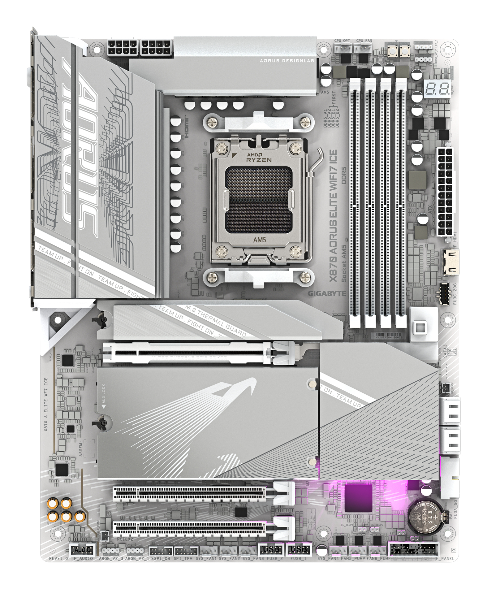 Gigabyte AORUS X870 ELITE WIFI7 ICE - Motherboard - ATX - Socket AM5 - AMD X870 Chipsatz - USB-C 3.2 Gen 2x2, USB4, Ansicht 2