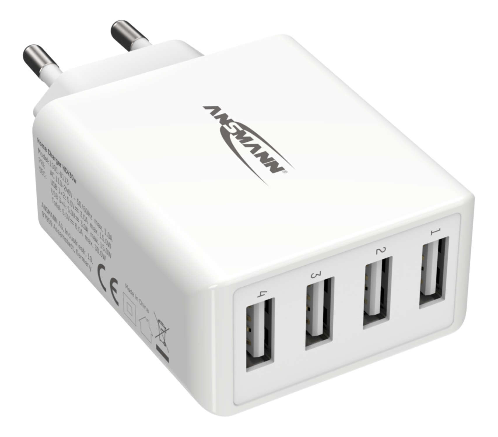 Ansmann Home Charger HC430 - Netzteil - 30 Watt - 6 A - 4 Ausgabeanschlussstellen (USB), Ansicht 3