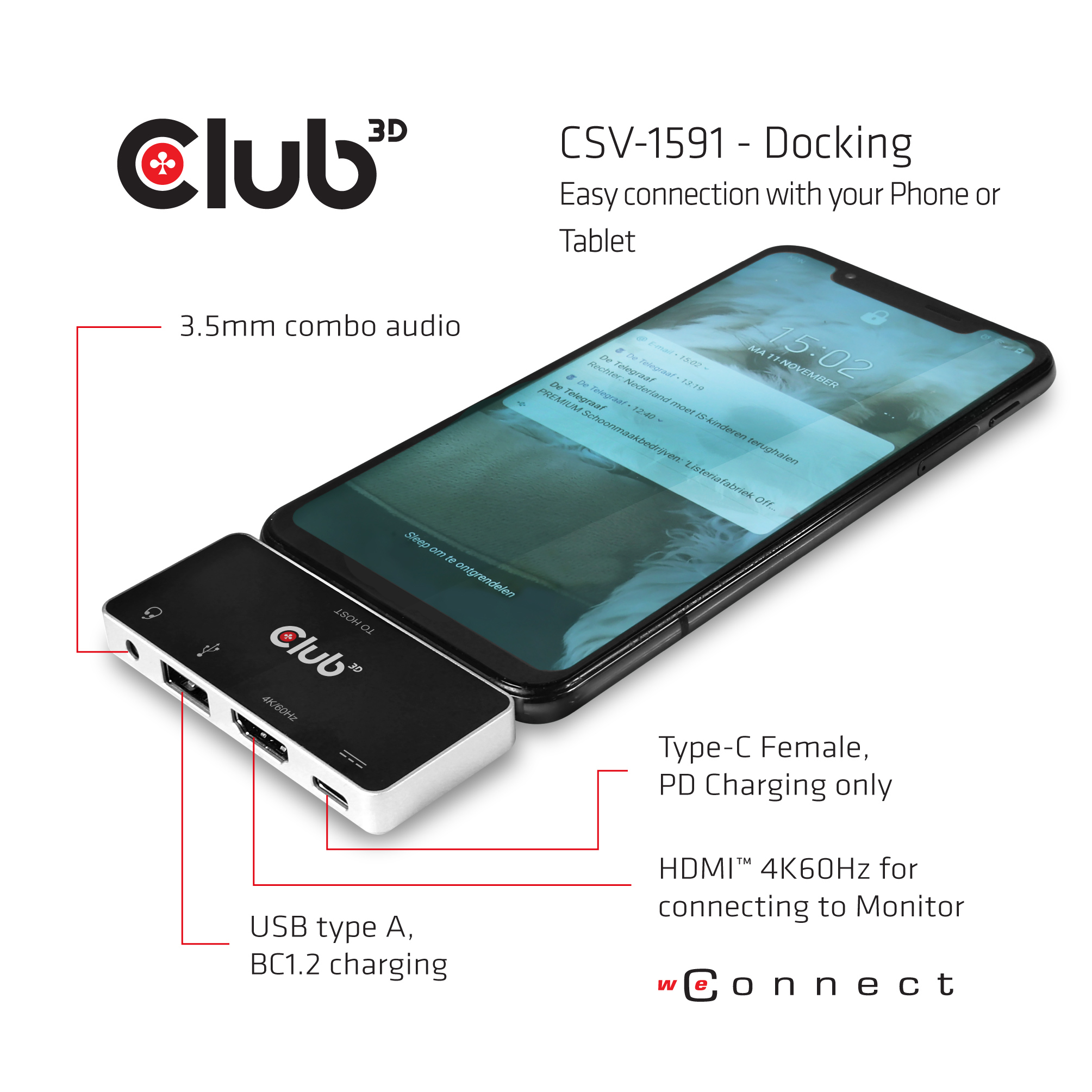 Club 3D USB Type C 4-in-1 Hub - Dockingstation, Ansicht 4