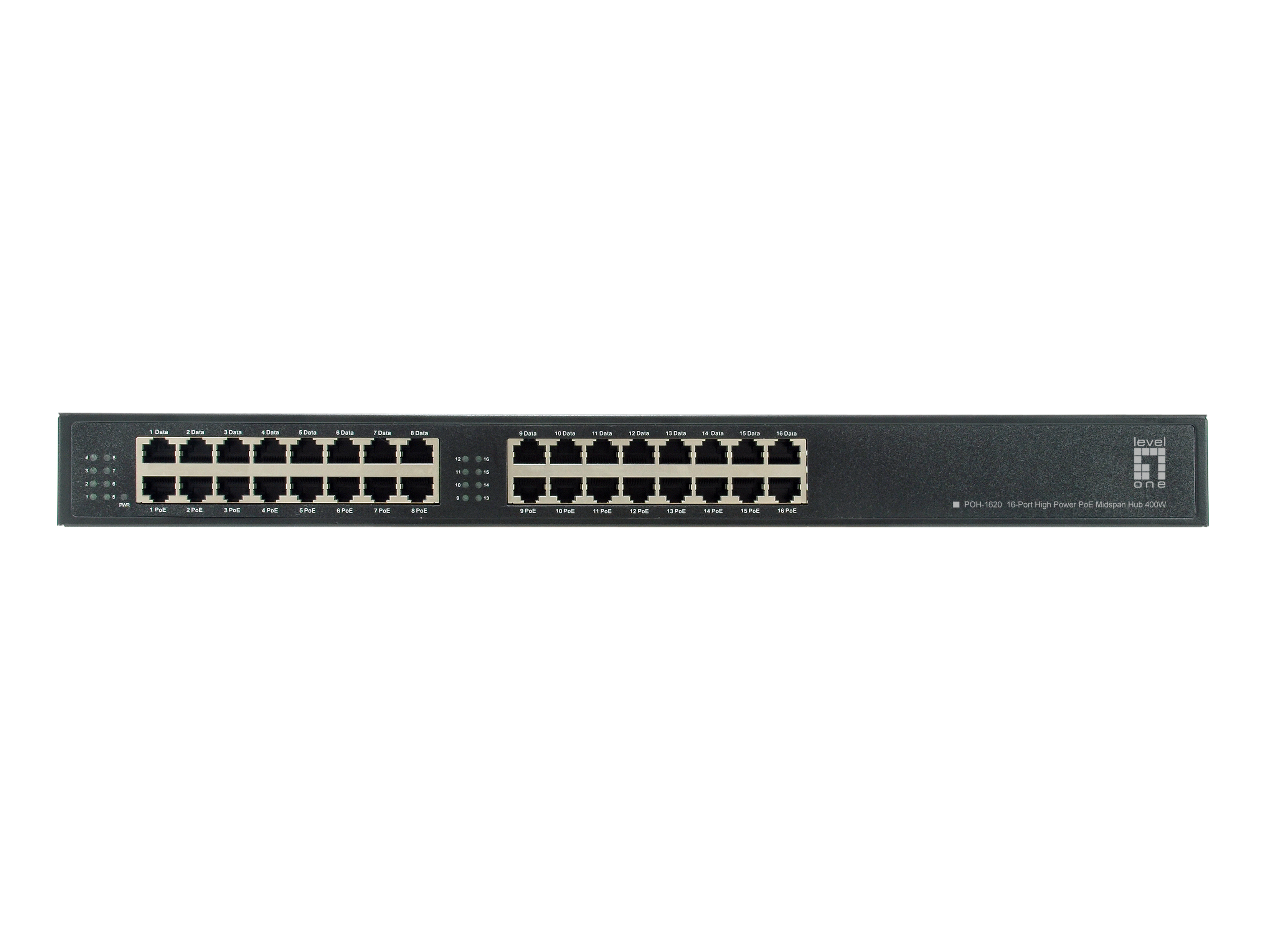 LevelOne POH-1620 16-Port High Power PoE Midspan Hub ,400W - Schnelles Ethernet - Gigabit Ethernet - 10,100,1000 Mbit/s, Ansicht 3