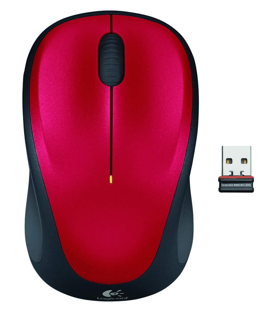 Logitech M235, Beidhändig, Optisch, RF Wireless, Schwarz, Rot