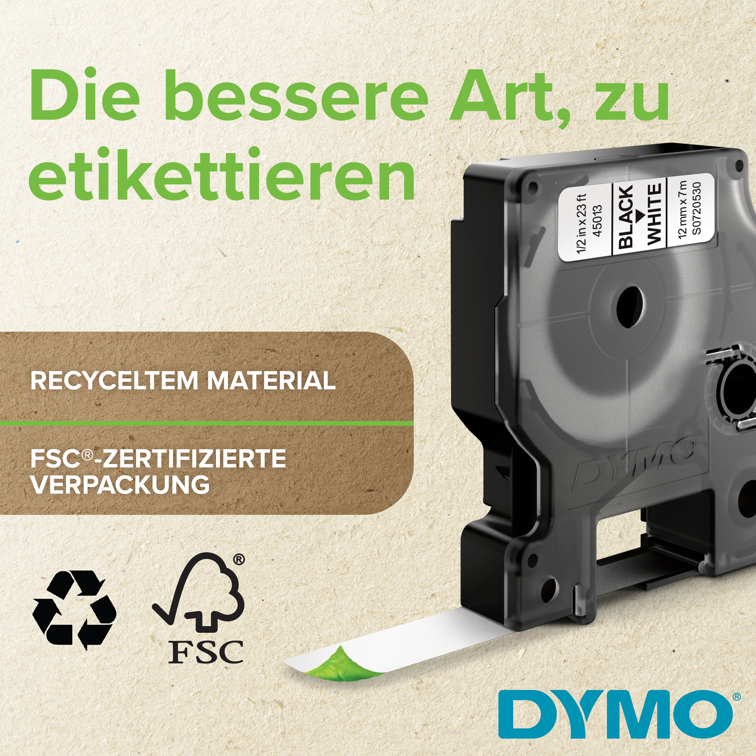Dymo D1 Standard - Polyester - selbstklebend - schwarz auf durchsichtig - Rolle (1,2 cm x 7 m), Ansicht 3