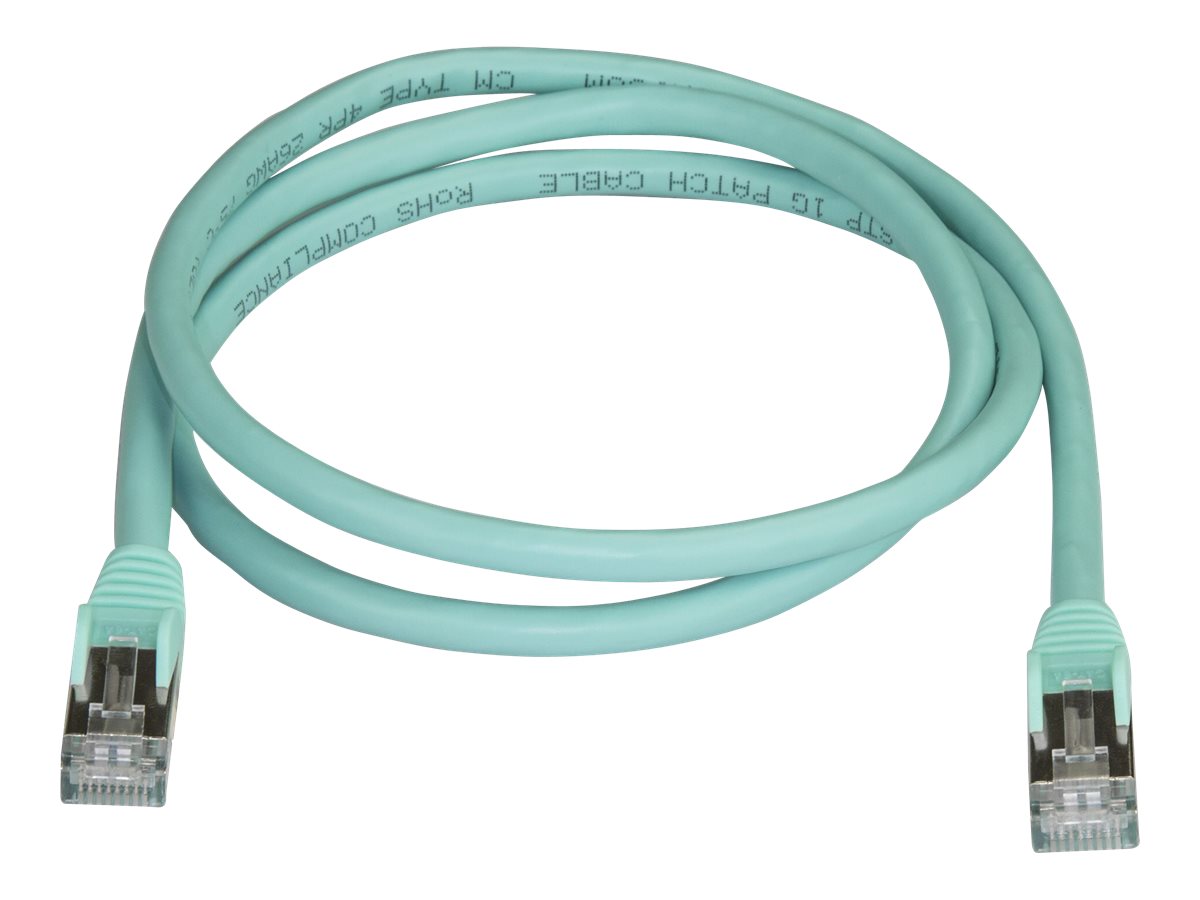 StarTech.com 1m CAT6A Ethernet Cable, 10 Gigabit Shielded Snagless RJ45 100W PoE Patch Cord, CAT 6A 10GbE STP Network Cable w/Strain Relief, Aqua, UL Certified Wiring/TIA - Category 6A - 26AWG (6ASPAT1MAQ)