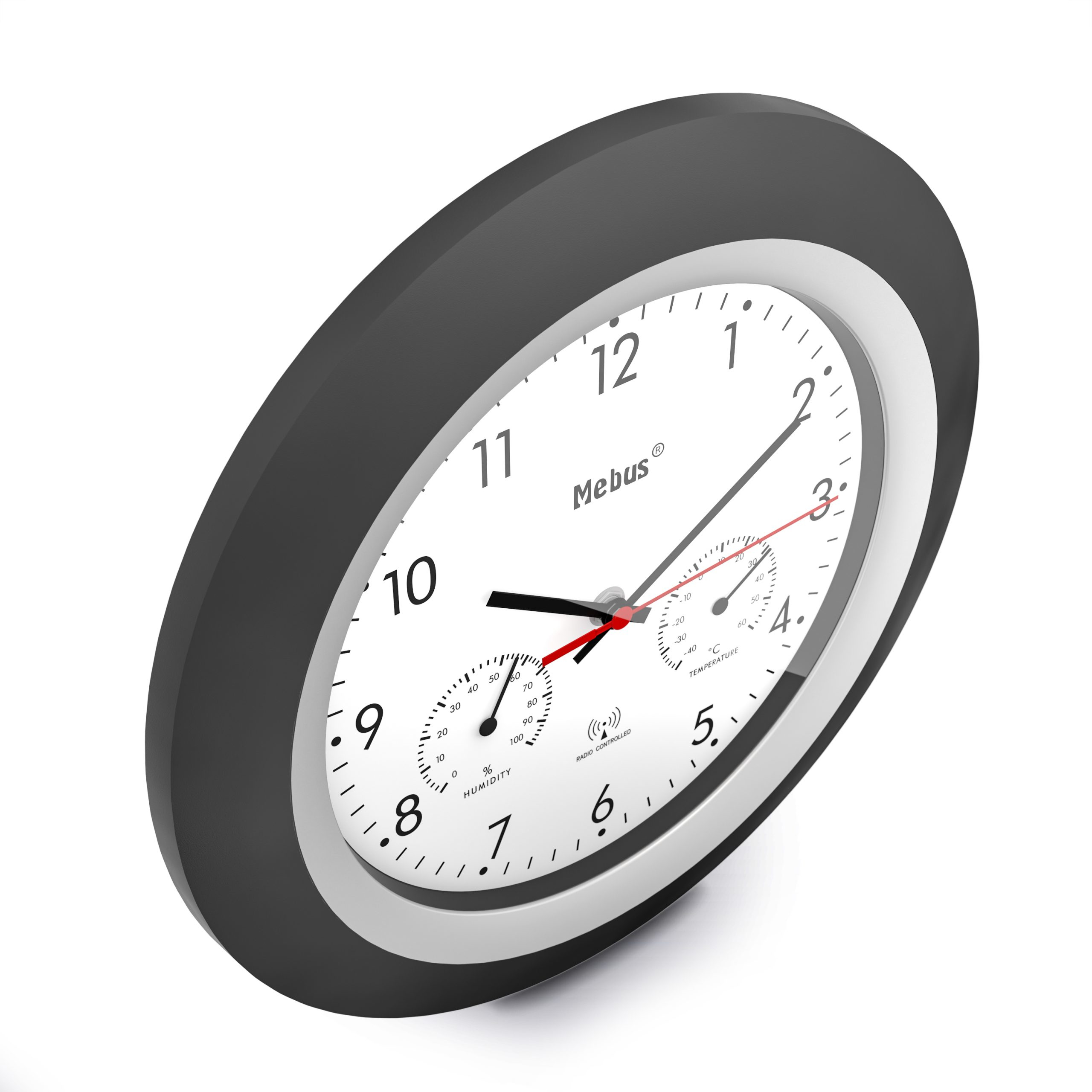 Mebus 19449 - Wand - Digitale Uhr - Rund - Schwarz - Weiß - Kunststoff - Modern, Ansicht 2
