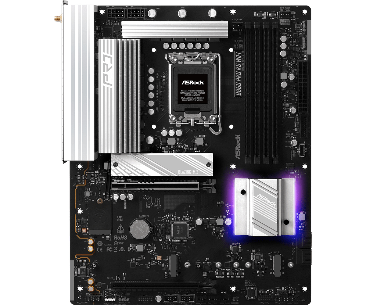 ASRock B860 Pro RS WiFi - Motherboard - ATX - LGA1851-Sockel - B860 Chipsatz - Onboard-Grafik (CPU erforderlich), Ansicht 2