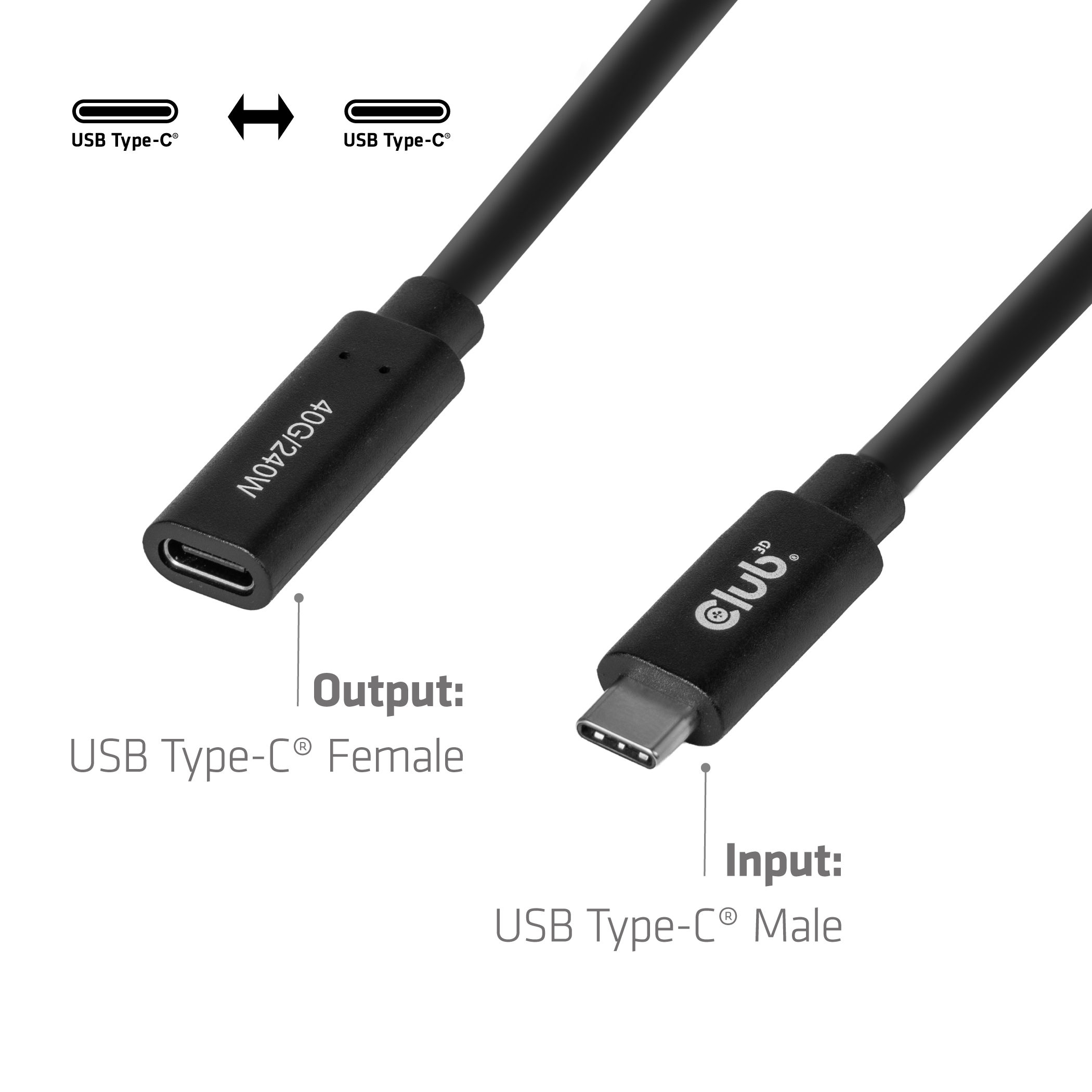 Club 3D Usb-C 40 Gbit/s Verlängerungskabel 240 W 8K60Hz m/F - Kabel - Digital/Daten, Ansicht 4