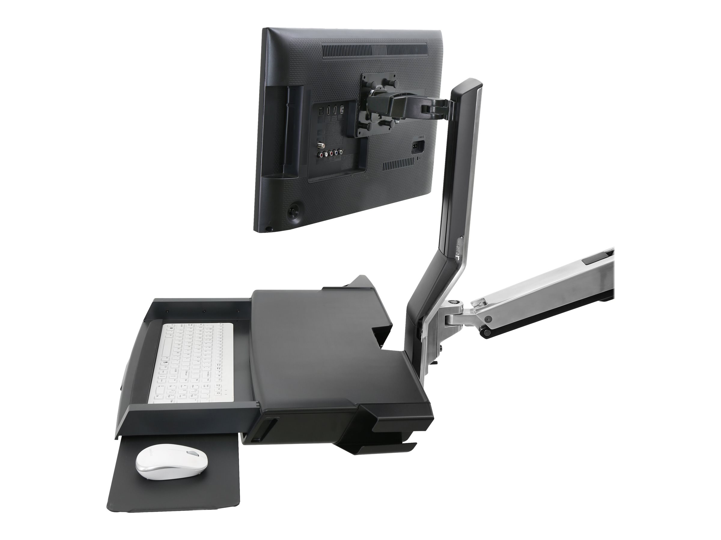 Ergotron SV Combo System with Worksurface & Pan Small CPU Holder - Befestigungskit (CPU-Halter Handgelenkkissen Wandmontagehalterung Schienenmontage Halterungsset Mausablage zum Herausziehen Monitorhalterung Ablage für Barcode-Scanner und Maus Co
