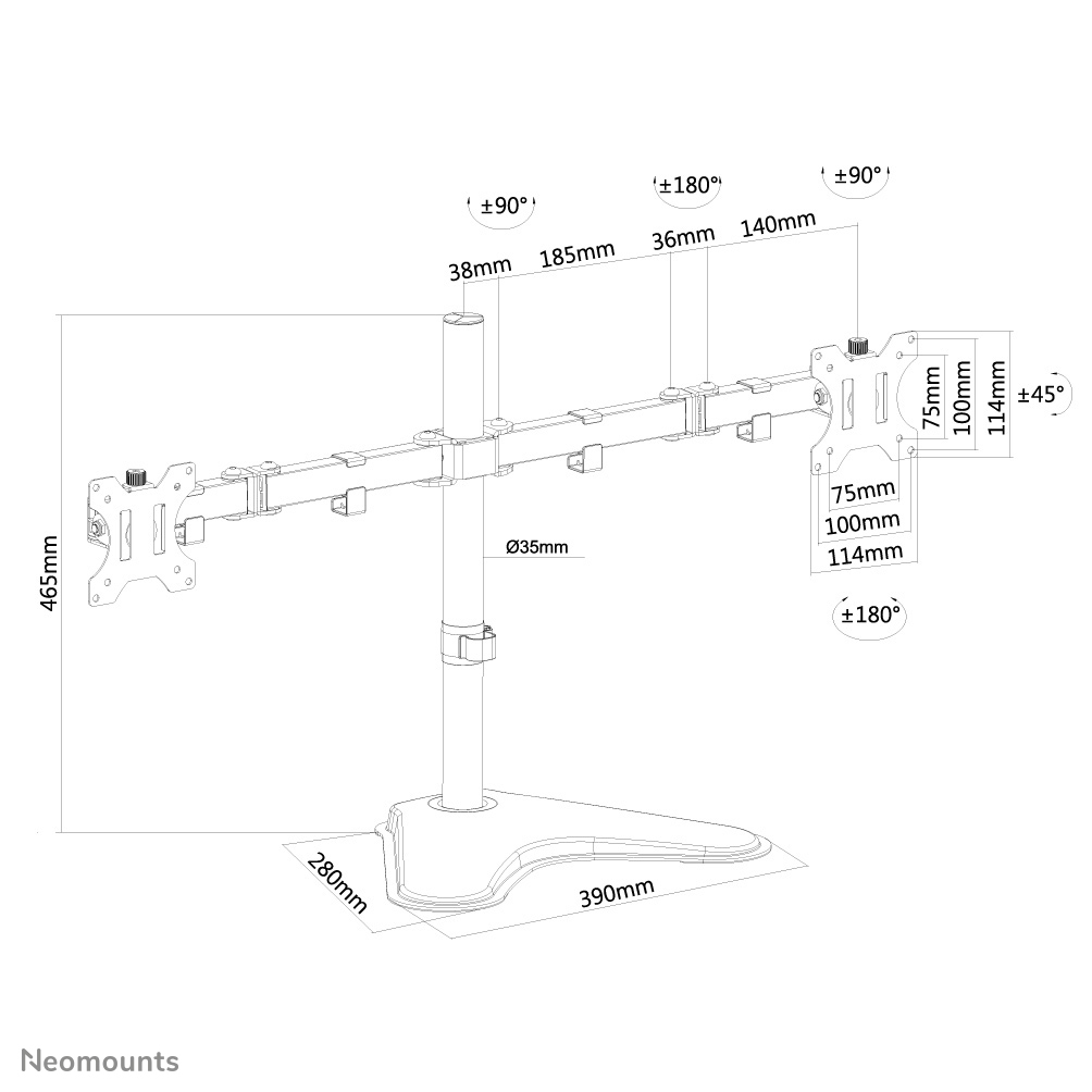 Neomounts by Newstar FPMA-D550DD - Aufstellung - full-motion - für 2 LCD-Displays - Schwarz, Ansicht 2