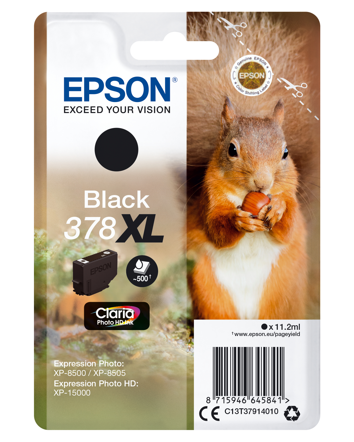 Epson Squirrel Singlepack Black 378XL Claria Photo HD Ink - Hohe (XL-) Ausbeute - Tinte auf Pigmentbasis - 11,2 ml - 500 Seiten - 1 Stück(e)