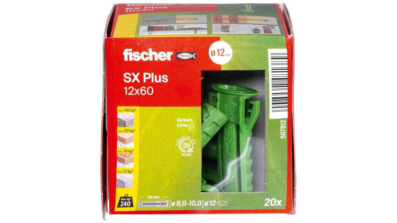 fischer 567812 - Spreizdübel - Autoklaven-Porenbeton - Mauerziegel - Beton - Gipsblock... - Grün - 1,2 cm - 60 mm, Ansicht 2