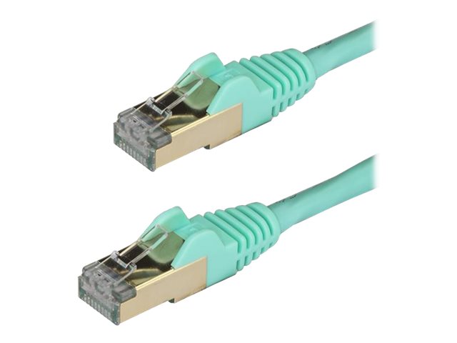 StarTech.com 50cm CAT6A Ethernet Cable, 10 Gigabit Shielded Snagless RJ45 100W PoE Patch Cord, CAT 6A 10GbE STP Network Cable w/Strain Relief, Aqua, UL Certified Wiring/TIA - Category 6A - 26AWG (6ASPAT50CMAQ)