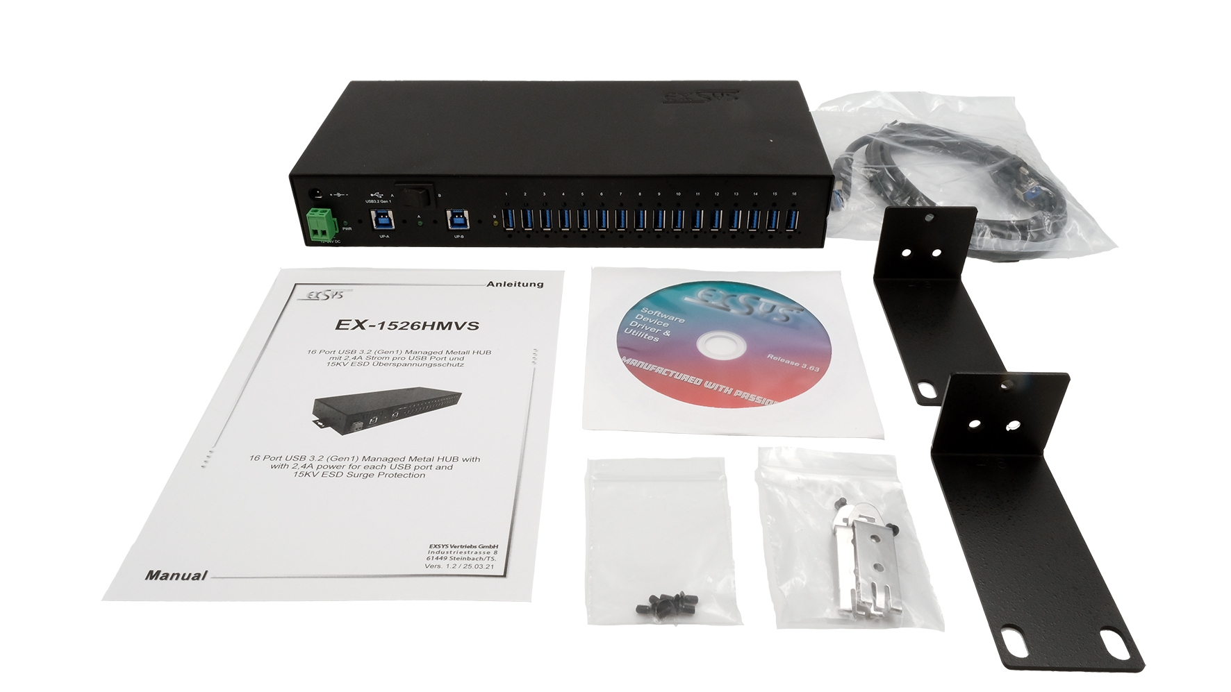 Exsys EX-1526HMVS - USB 3.2 Gen 1 (3.1 Gen 1) Type-B - USB 3.2 Gen 1 (3.1 Gen 1) Type-A - 5000 Mbit/s - Schwarz - Metall, Ansicht 3