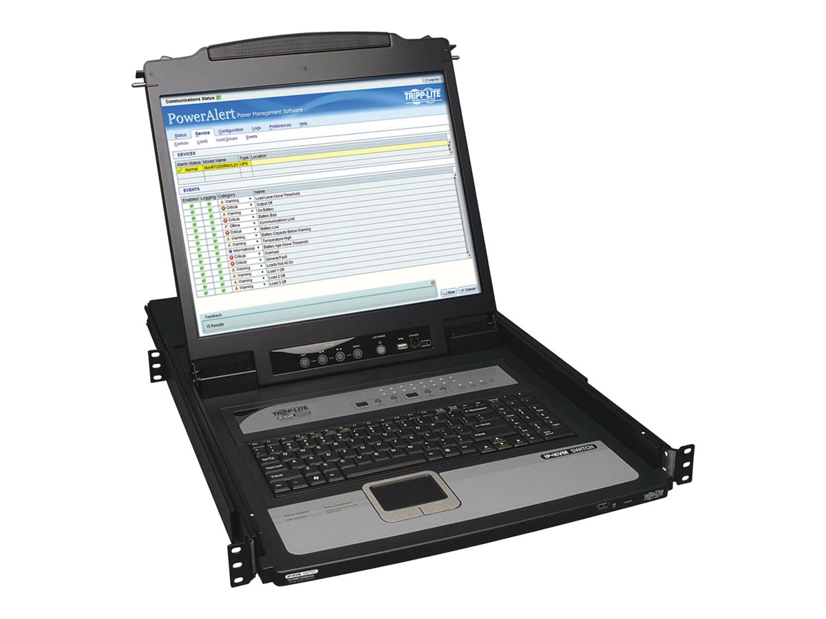 Tripp Eaton Tripp Lite Series 16-Port IP KVM Switch Rack Console w 19 LCD 1U - KVM-Konsole mit KVM-Switch - 16 Anschlüsse - PS2 USB - 48.3 cm (19)