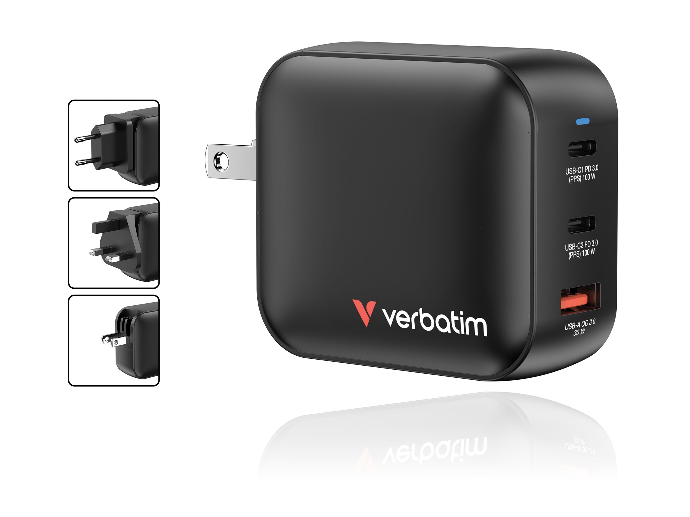 Verbatim Mini GaN Charger 100W 3Port US/EU/UK ADP - Ladegerät, Ansicht 4