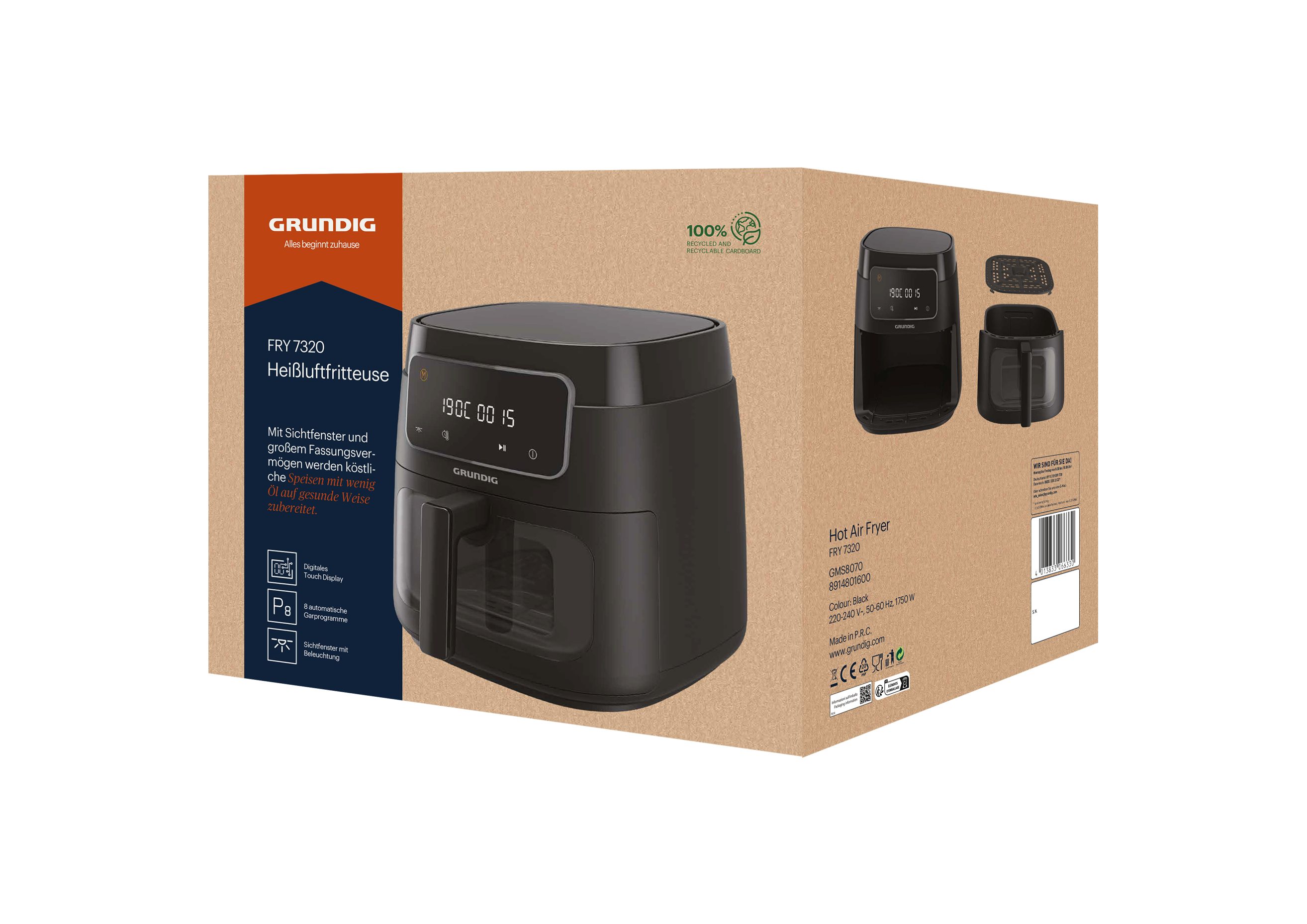 Grundig FRY 7320 - Heißluftfritteuse - 7,6 l - 80 °C - 200 °C - 60 min - Einzelbild, Ansicht 2