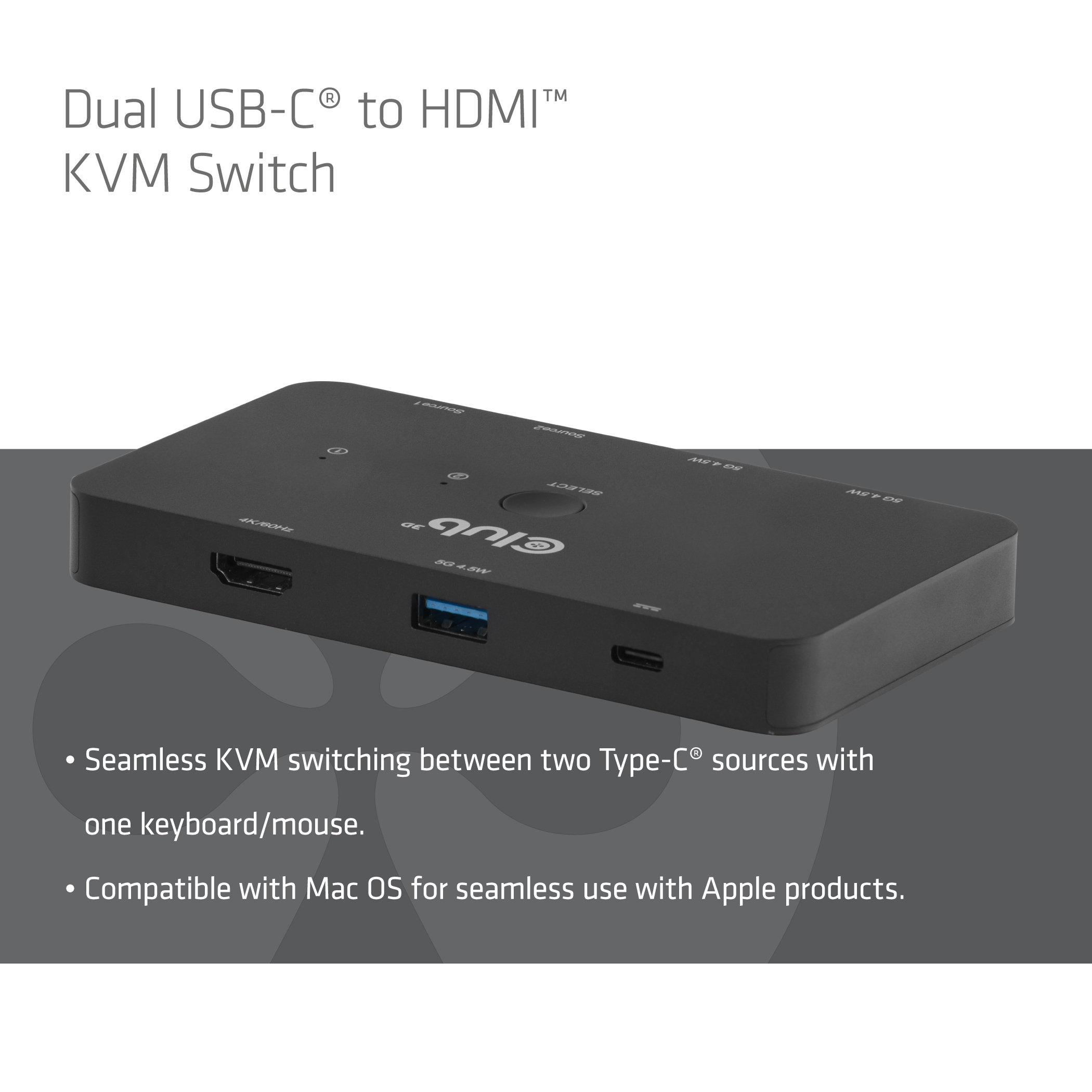 Club 3D Kvm Switch Dual Usb type C to HDMI 4K 60Hz, Ansicht 3