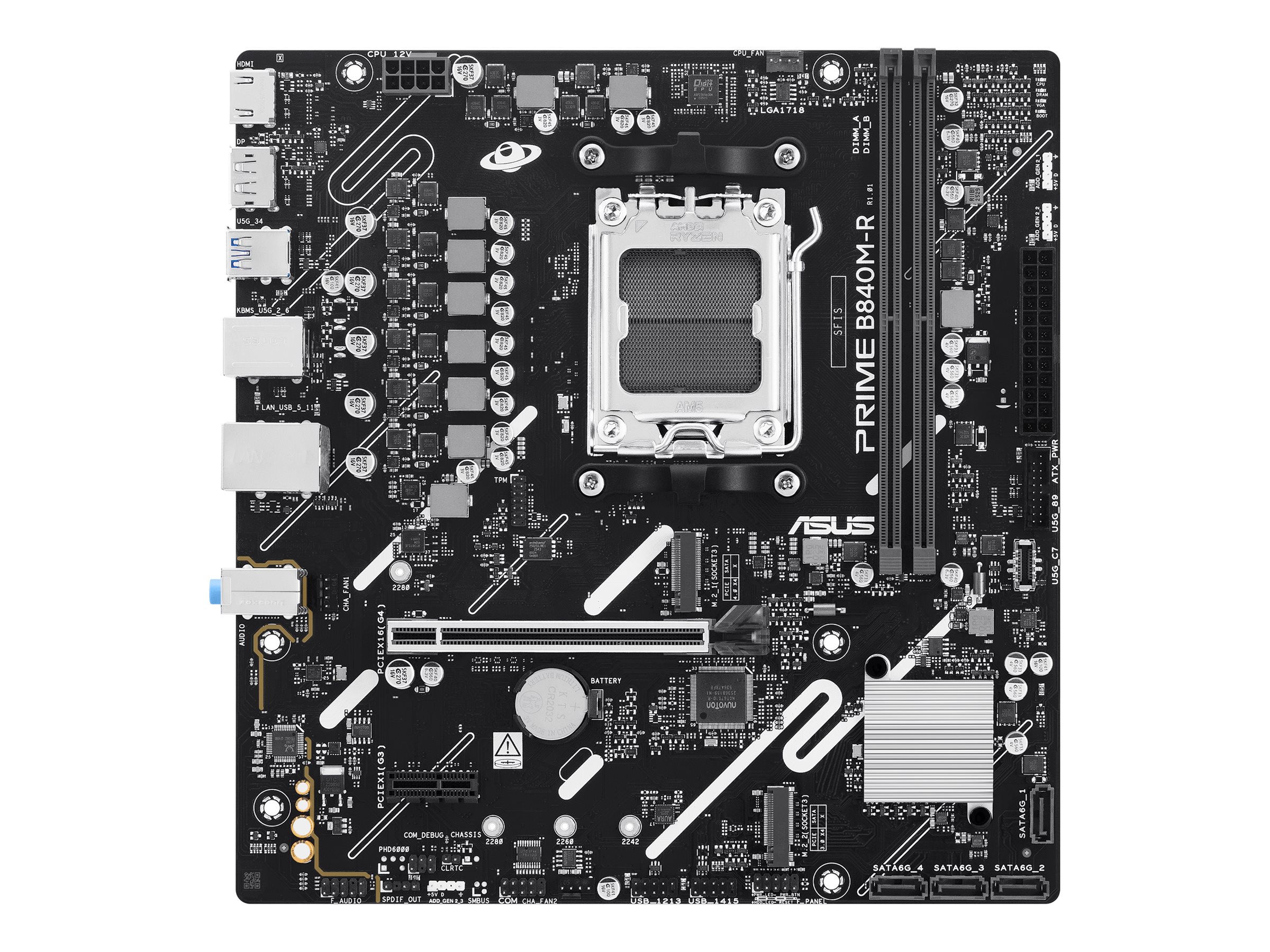 ASUS PRIME B840M-R - Motherboard - micro ATX - Socket AM5 - AMD B840 Chipsatz - USB 3.2 Gen 1, USB-C 3.2 Gen 1 - Gigabit LAN - Onboard-Grafik (CPU erforderlich)