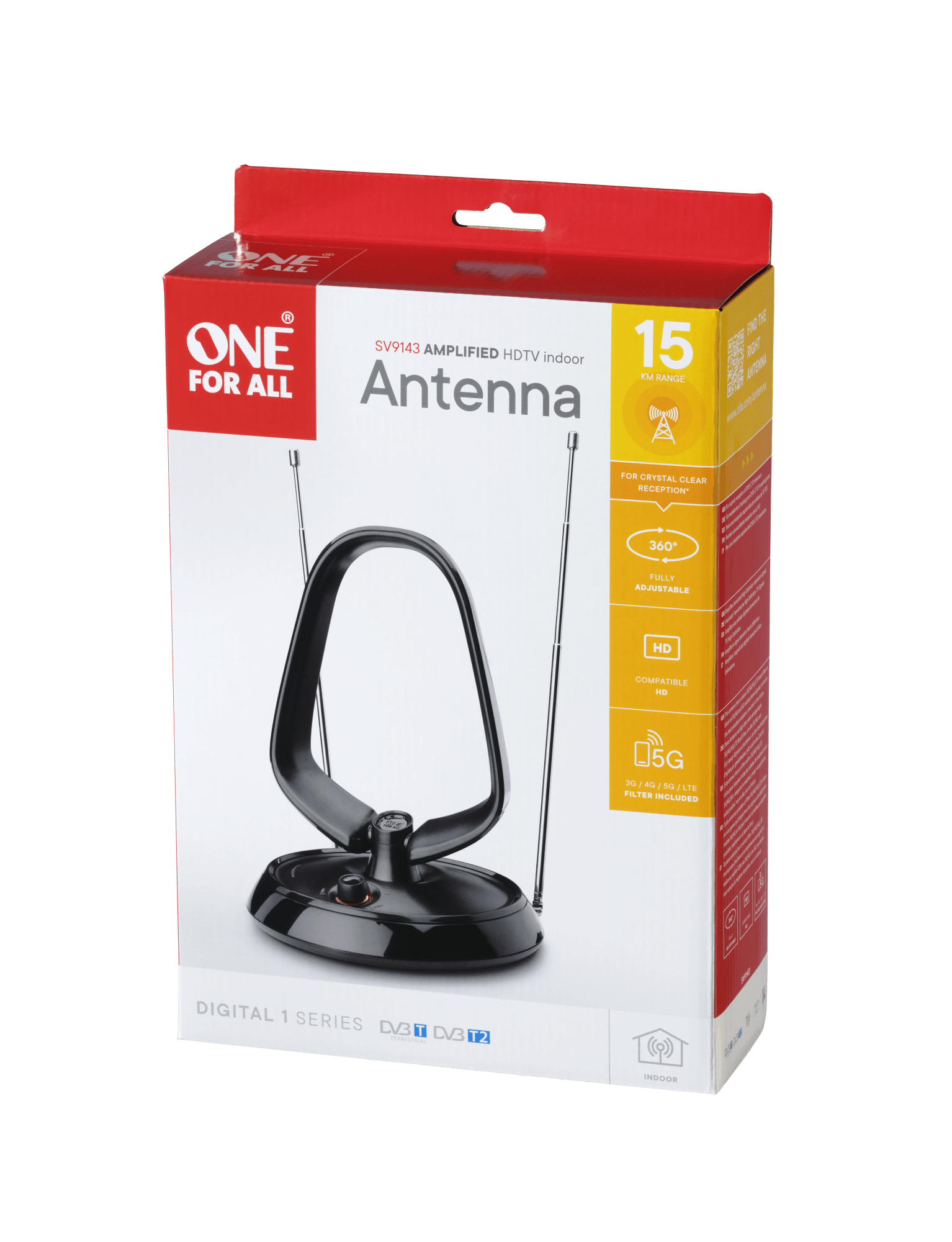 One for All Value Line DVB-T Indoor Antenne 5G - Drinnen - Schwarz - 1 m - DVB-T - DVB-T2 - IEC male connector, Ansicht 4