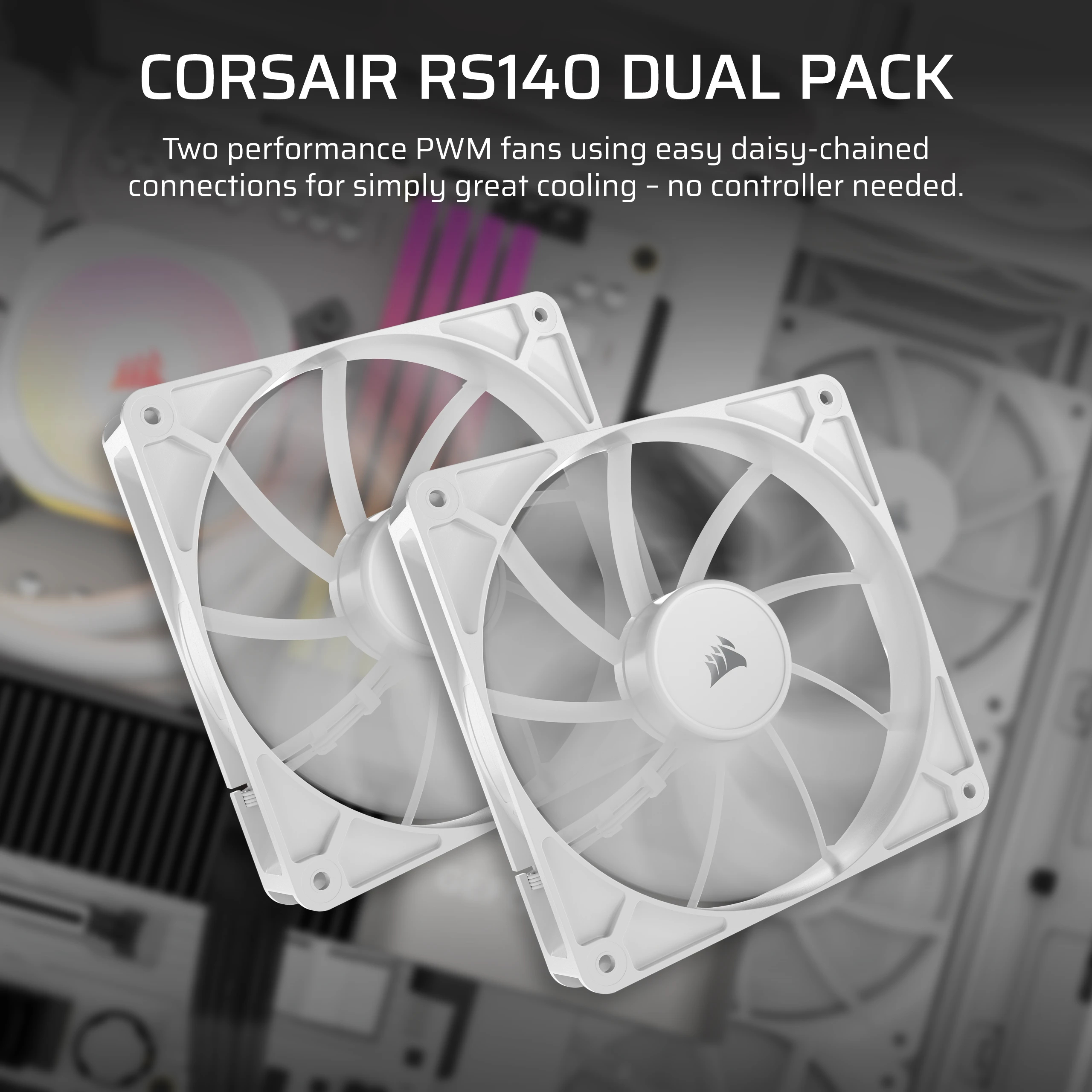Corsair Lüfter 140*140*25 RS140 white PWM Dual Pack - 36 dB, Ansicht 3