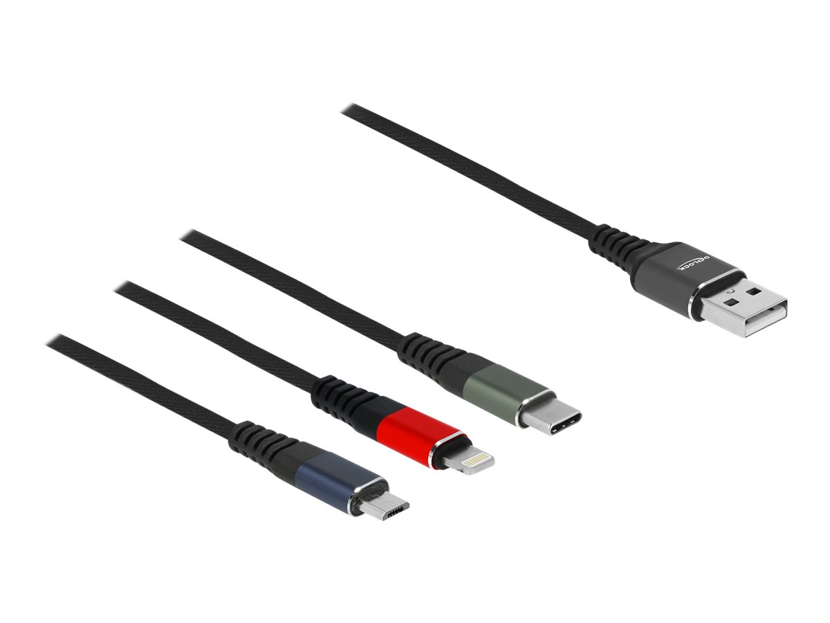 Delock USB Ladekabel 3 in 1 für Lightning / Micro USB / USB Type-C 30 cm 3-farbig