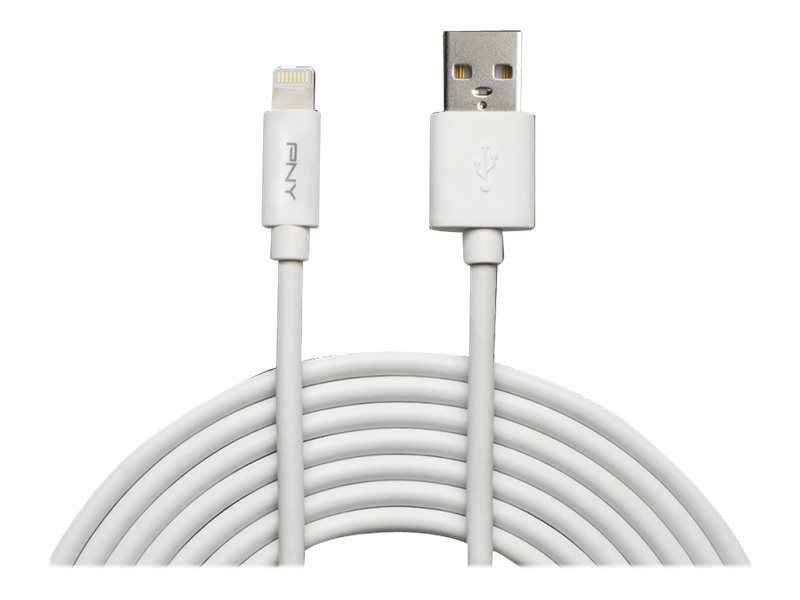 PNY Charge & Sync - Lightning-Kabel - USB männlich zu Lightning männlich - 3 m - weiß - für Apple iPad/iPhone/iPod (Lightning)