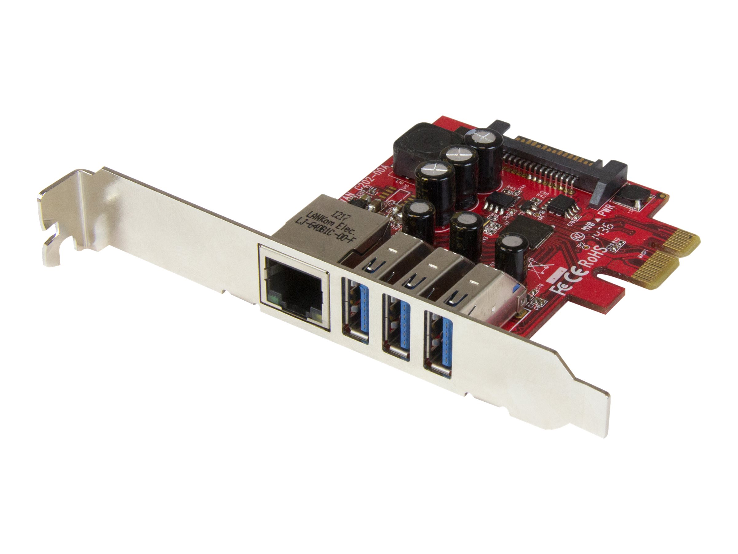 StarTech.com 3 Port PCI Express USB 3.0 Karte mit Gigabit Ethernet - 3-fach PCIe USB Schnittstellenkarte mit GbE Anschluss - Netzwerk-/USB-Adapter - PCIe 2.0 Low-Profile - USB 3.0 x 3 + 1000Base-T x 1