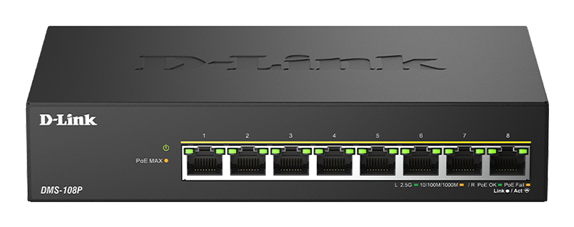 D-Link DMS 108P - Switch - unmanaged - 8 x 10/100/1000/2.5G - Desktop - PoE+ (230 W), Ansicht 4