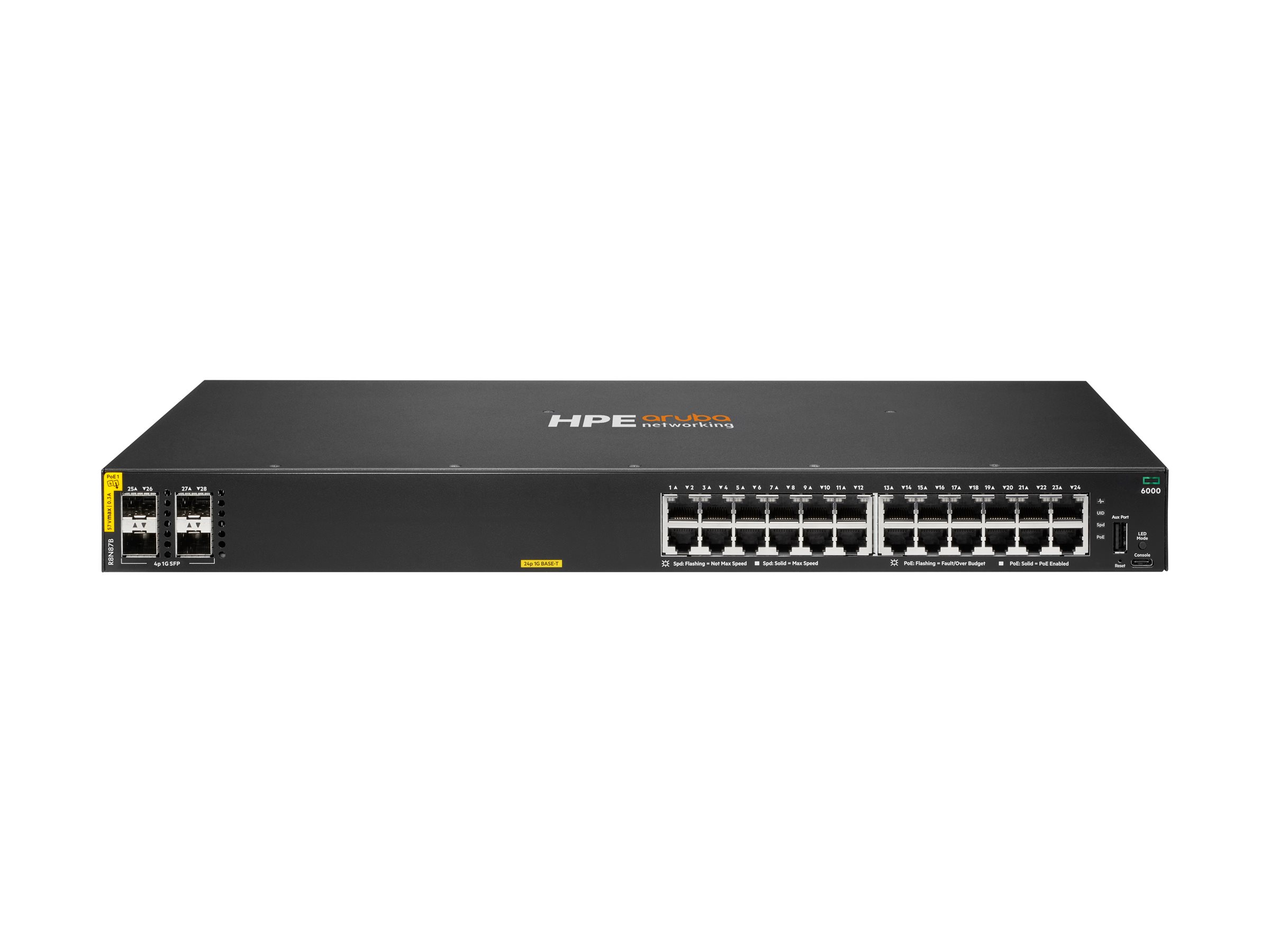 HPE Networking CX 6000 24p 10M/100M/1G Class4 PoE 4p SFP 1G 370W Switch EU - Switch - 1 Gbps, Ansicht 2