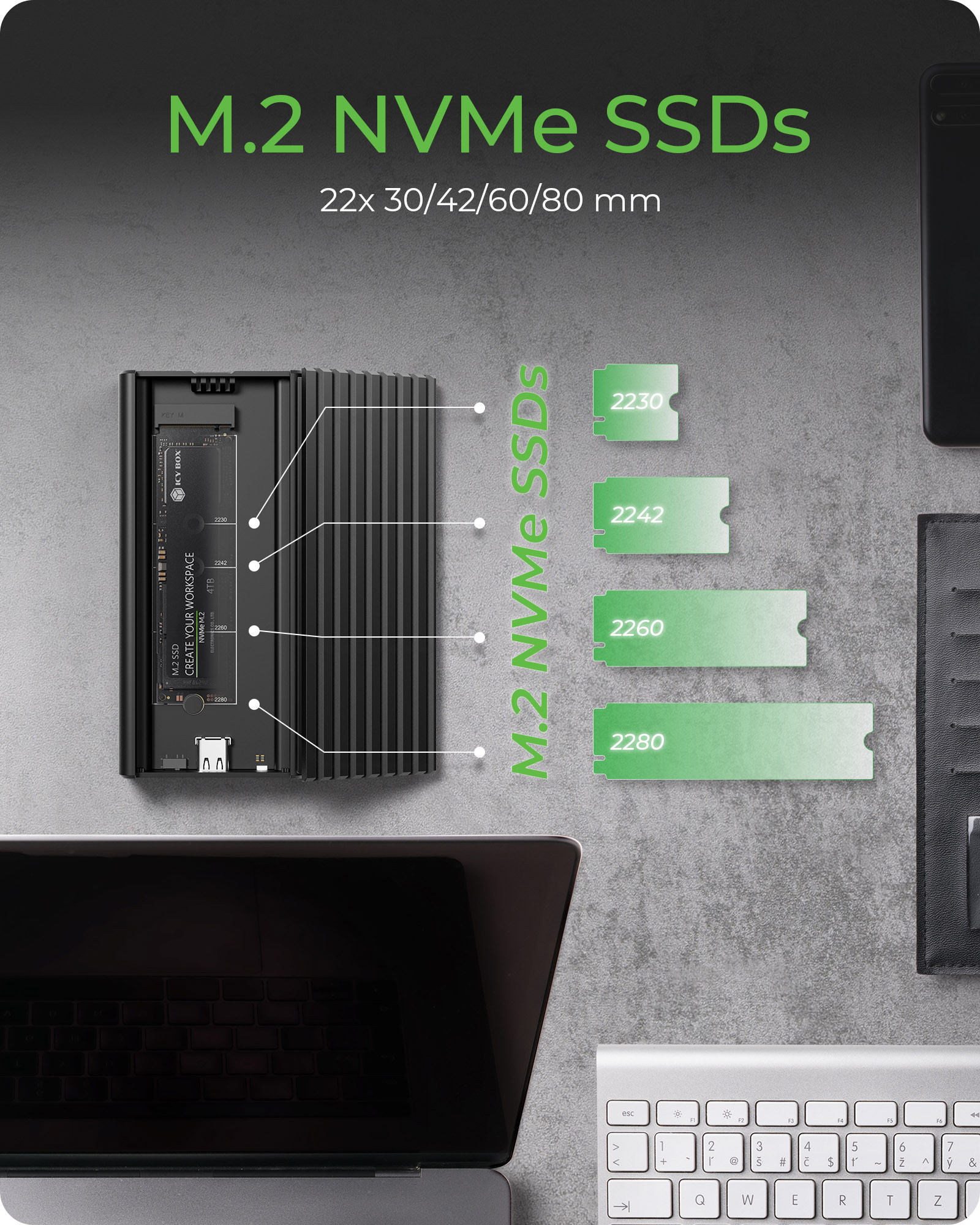 ICY BOX IB-1917M-C32a - Speichergehäuse - M.2 - M.2 NVMe Card / PCIe 4.0 (NVMe), Ansicht 3