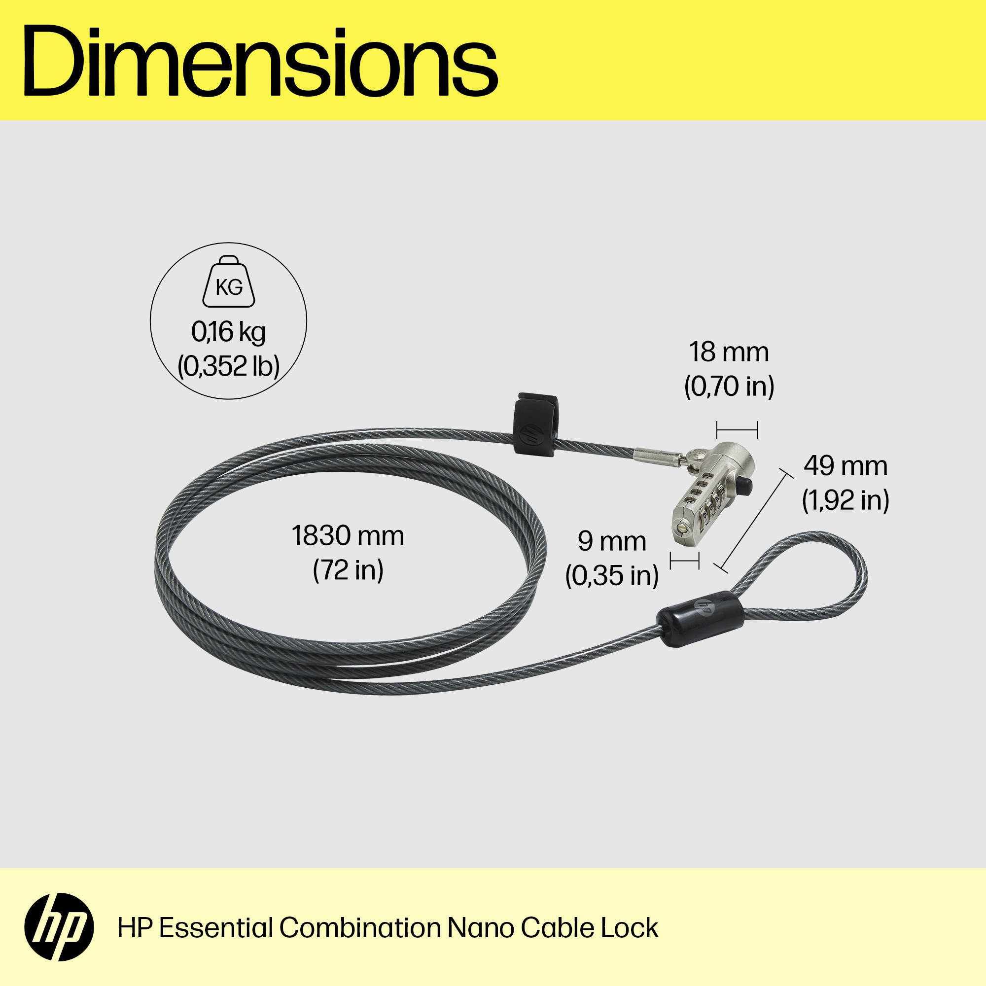 HP ESSENTIAL NANO COMBINATION CABLE LOCK